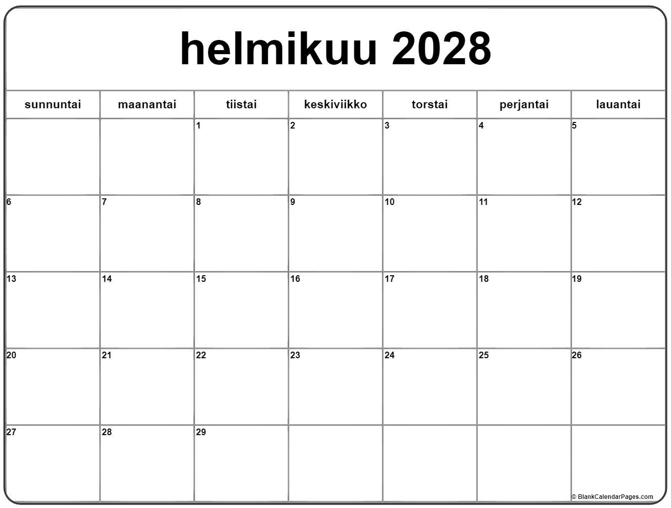 helmikuu 2028 kalenteri