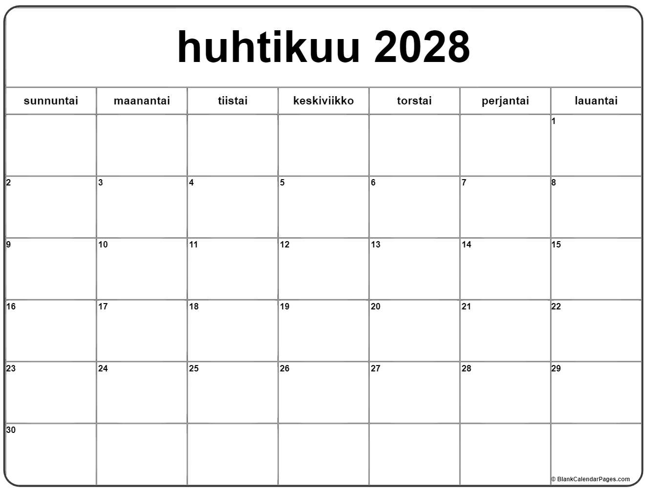 huhtikuu 2028 kalenteri