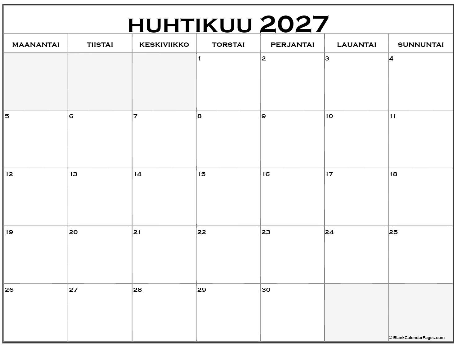 Huhtikuu 2027 Tulostettava Kalenteri Suomeksi Kalenteri Huhtikuu Huhtikuu 2027 Tulostettava Kalenteri Suomeksi Kalenteri Huhtikuu
