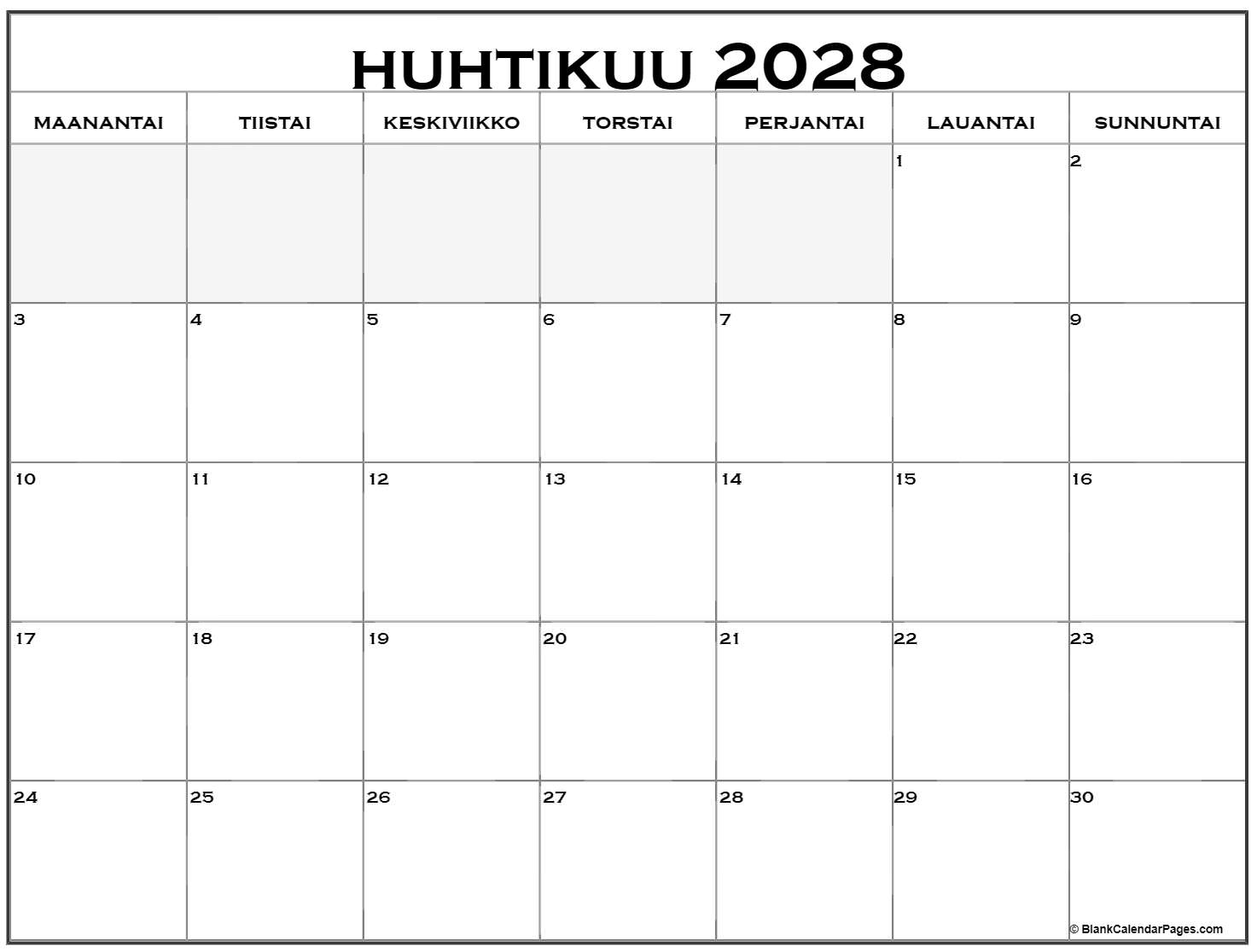 huhtikuu 2028 kalenteri