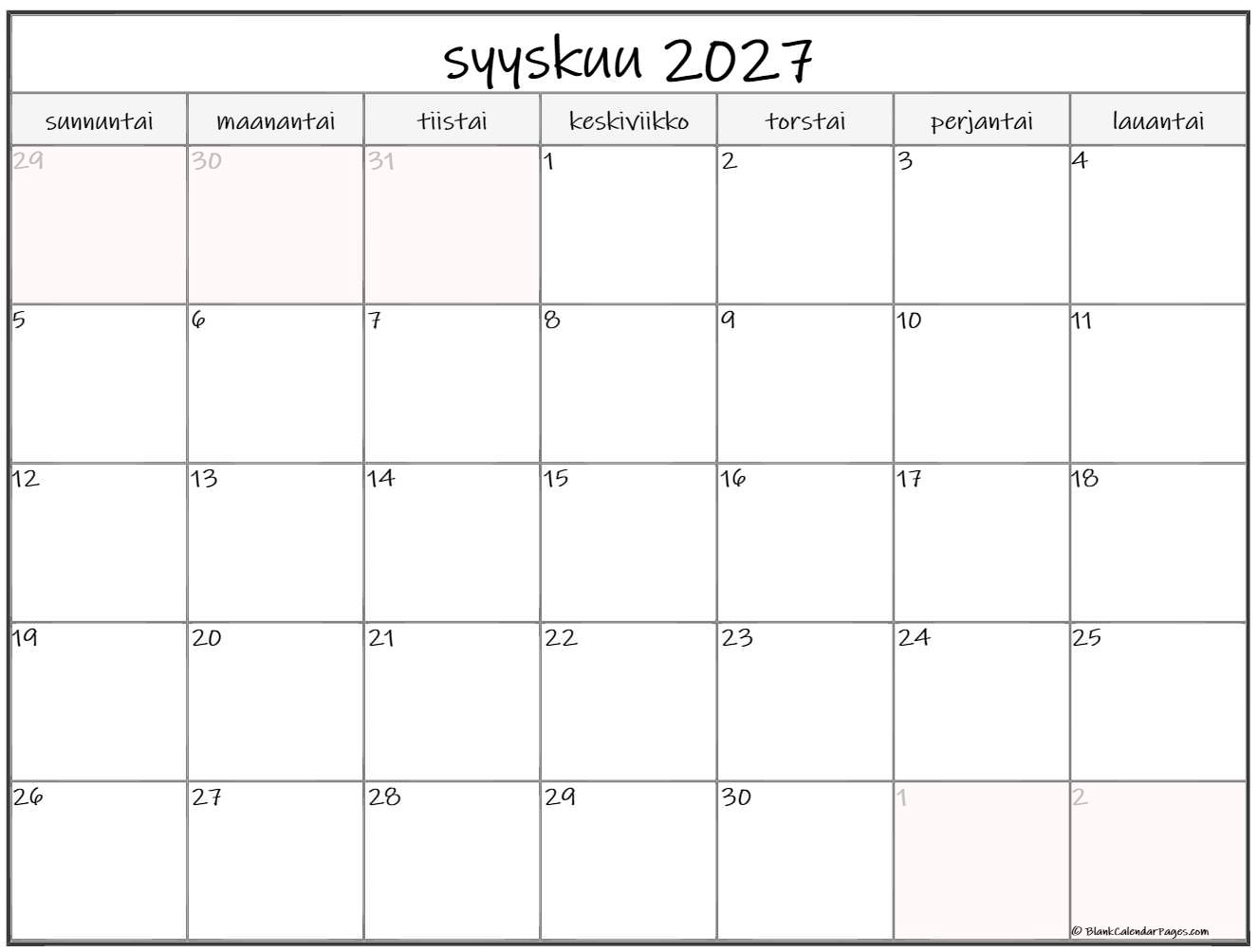 Syyskuu 2027 Tulostettava Kalenteri Suomeksi Kalenteri Syyskuu Syyskuu 2027 Tulostettava Kalenteri Suomeksi Kalenteri Syyskuu