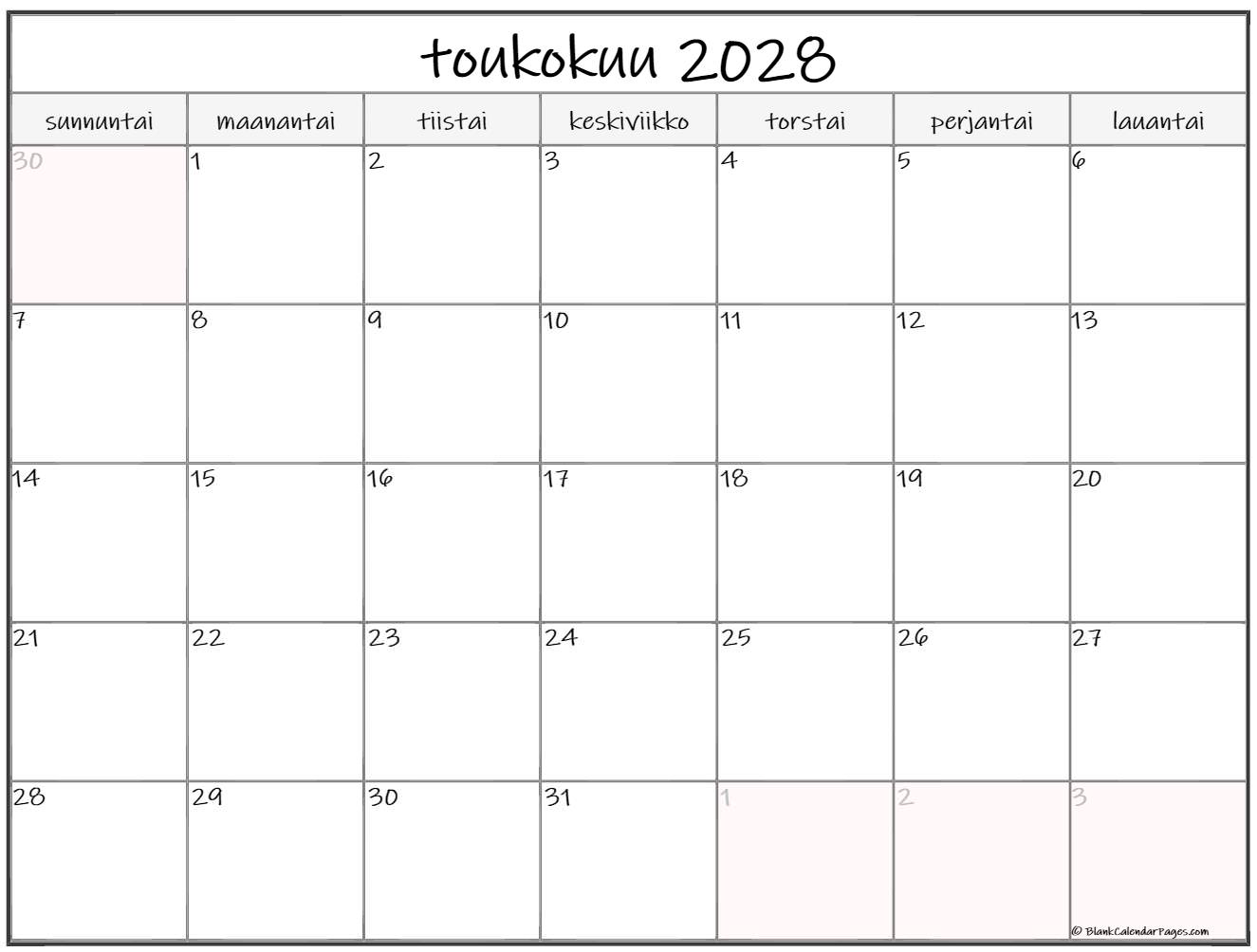 toukokuu 2028 kalenteri
