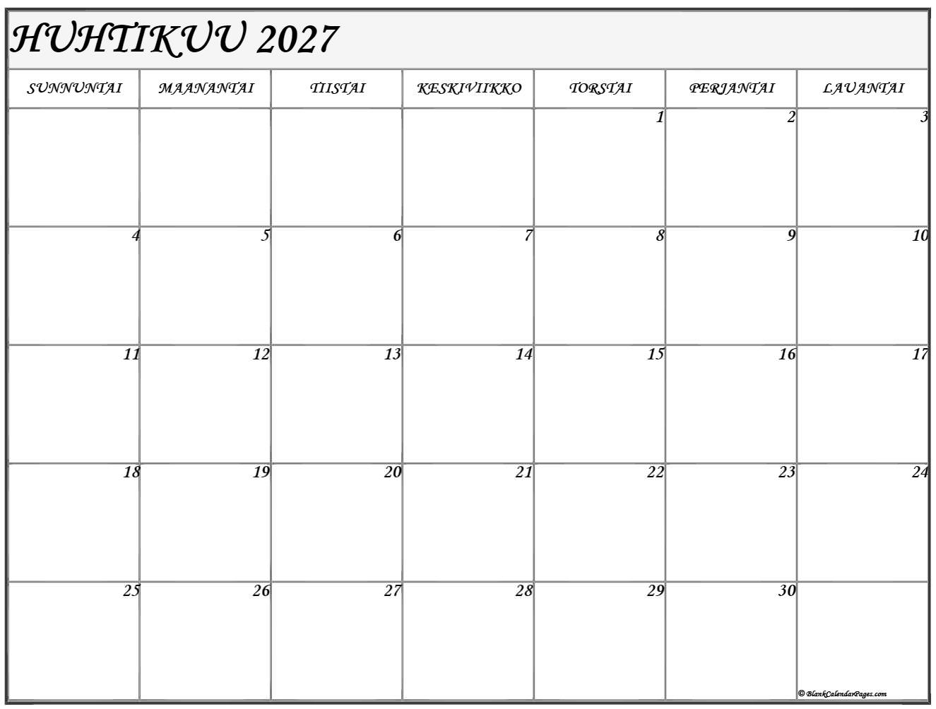 Huhtikuu 2027 Tulostettava Kalenteri Suomeksi Kalenteri Huhtikuu Huhtikuu 2027 Tulostettava Kalenteri Suomeksi Kalenteri Huhtikuu