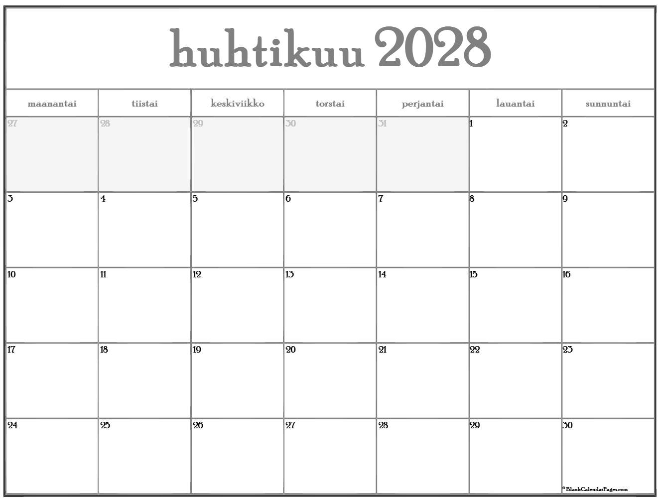 huhtikuu 2028 kalenteri