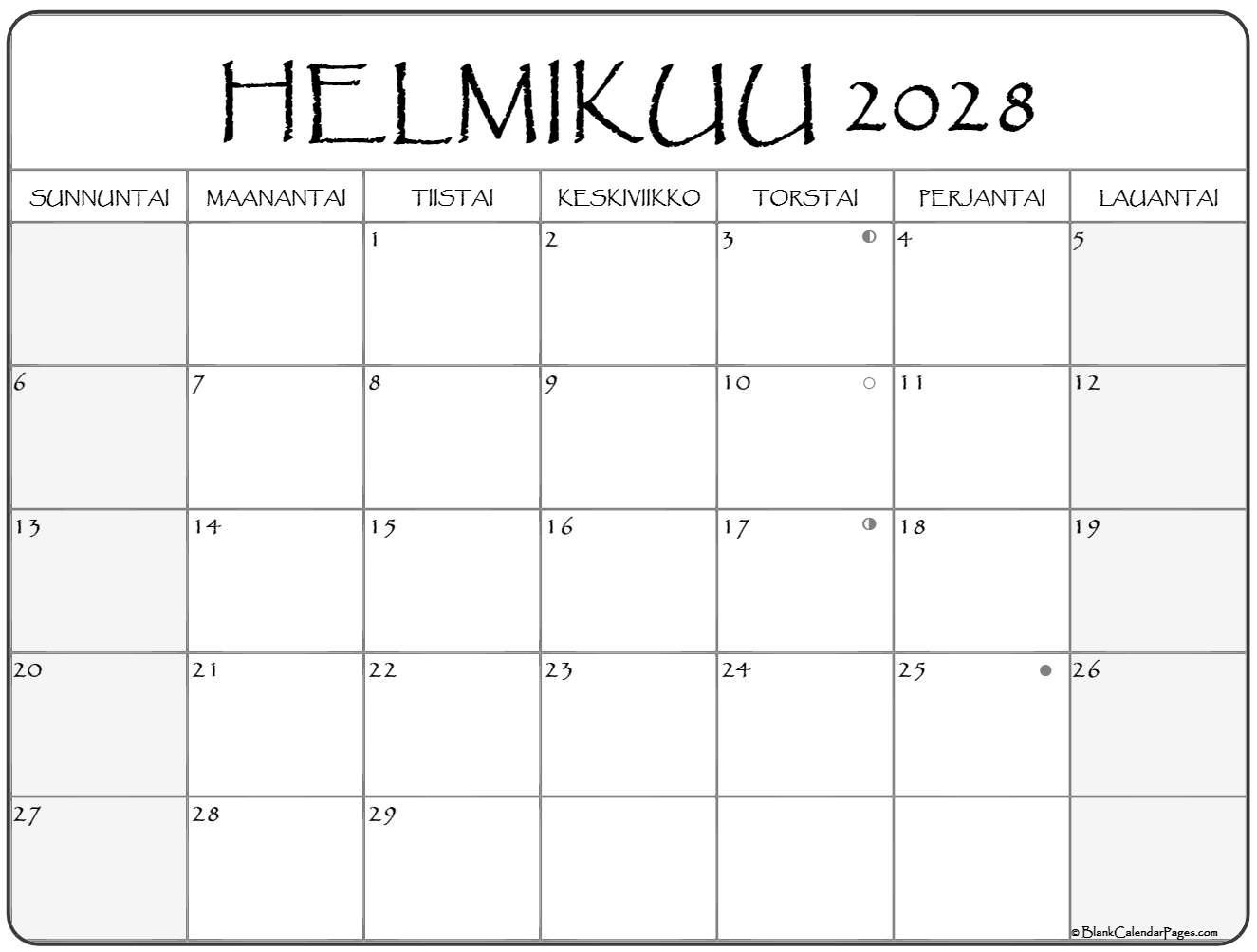 helmikuu 2028 kalenteri