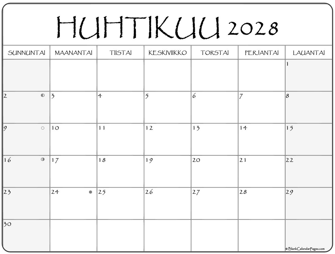 huhtikuu 2028 kalenteri