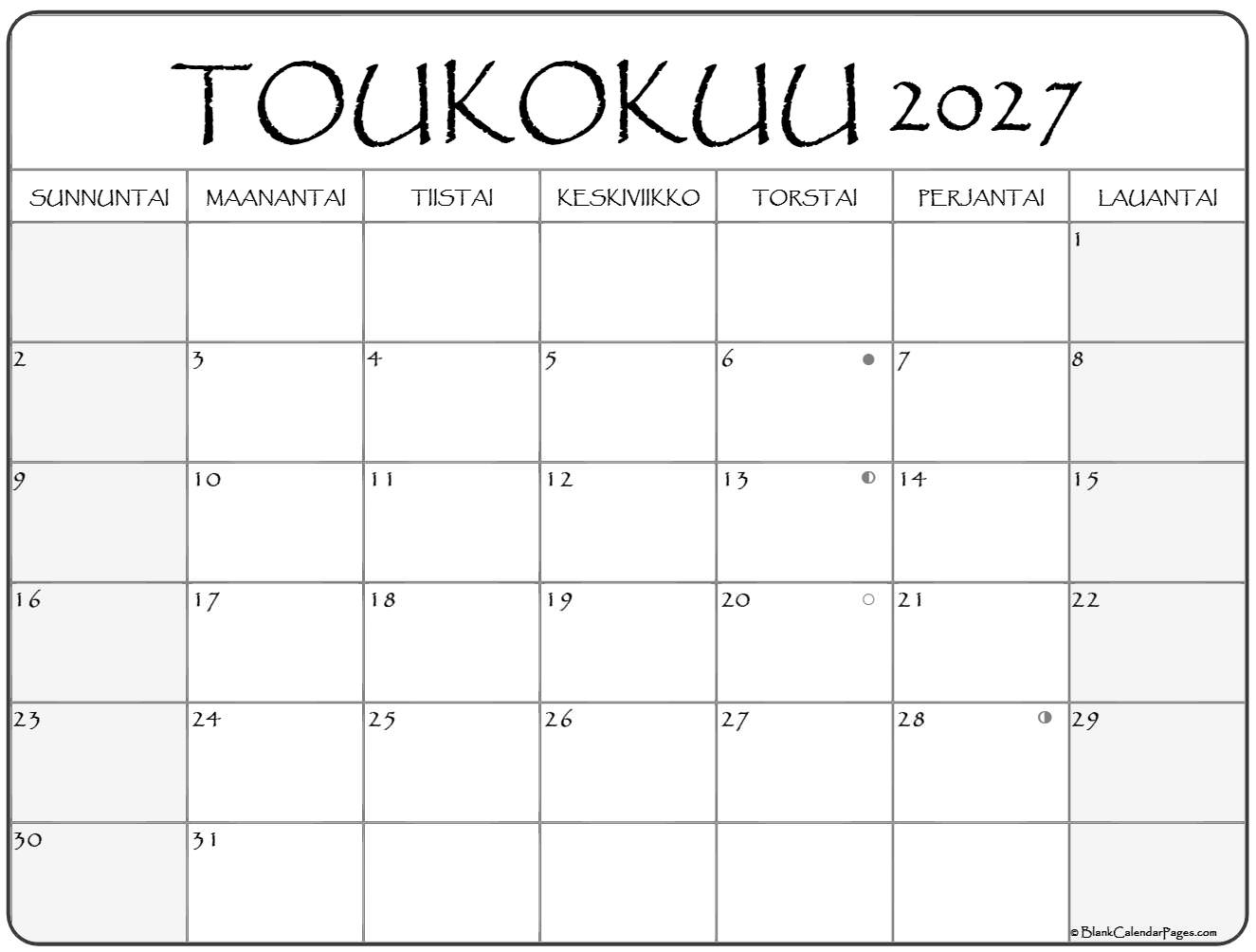Toukokuu 2027 Tulostettava Kalenteri Suomeksi Kalenteri Toukokuu
