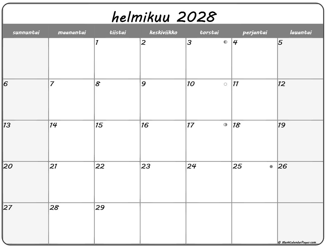 helmikuu 2028 kalenteri