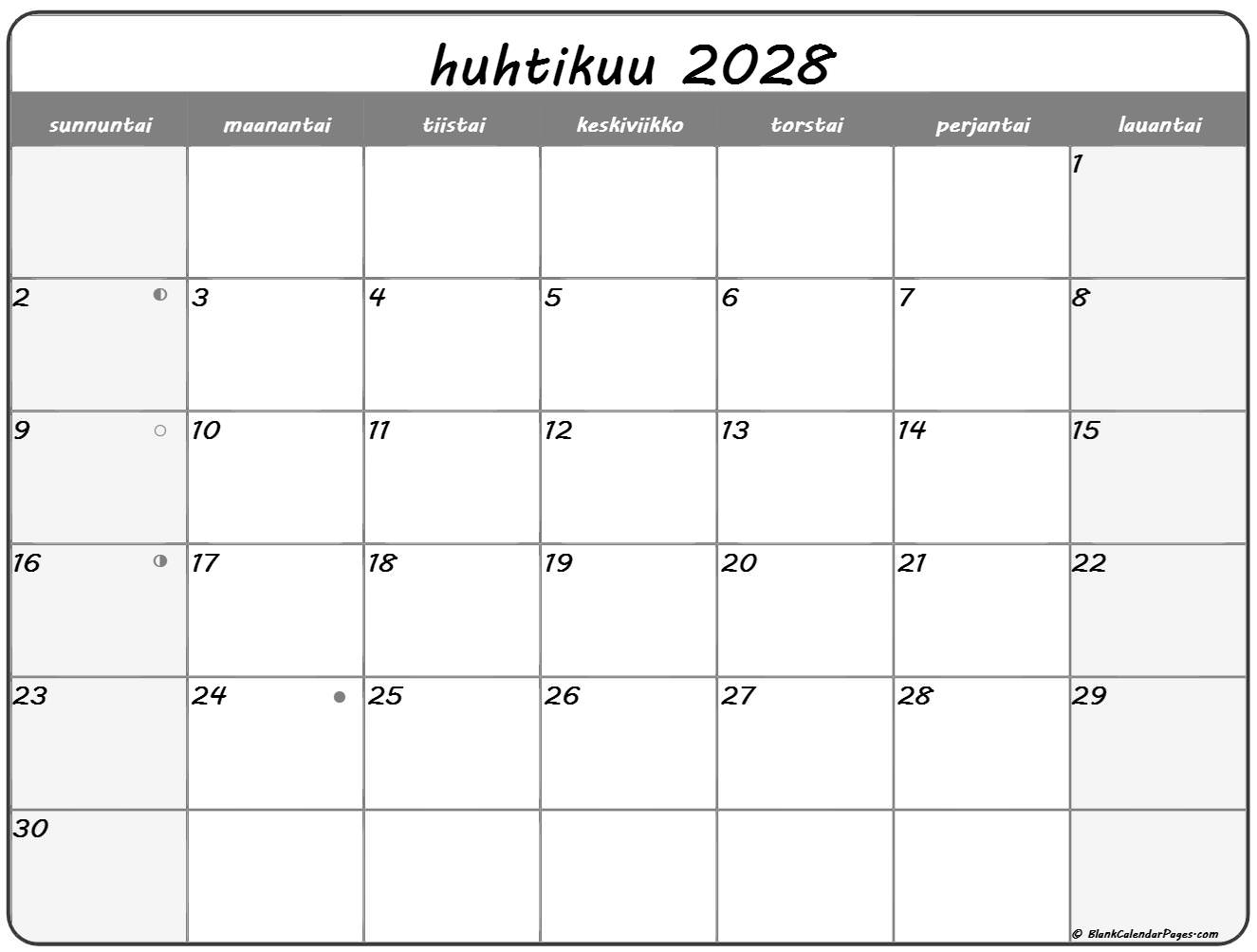 huhtikuu 2028 kalenteri