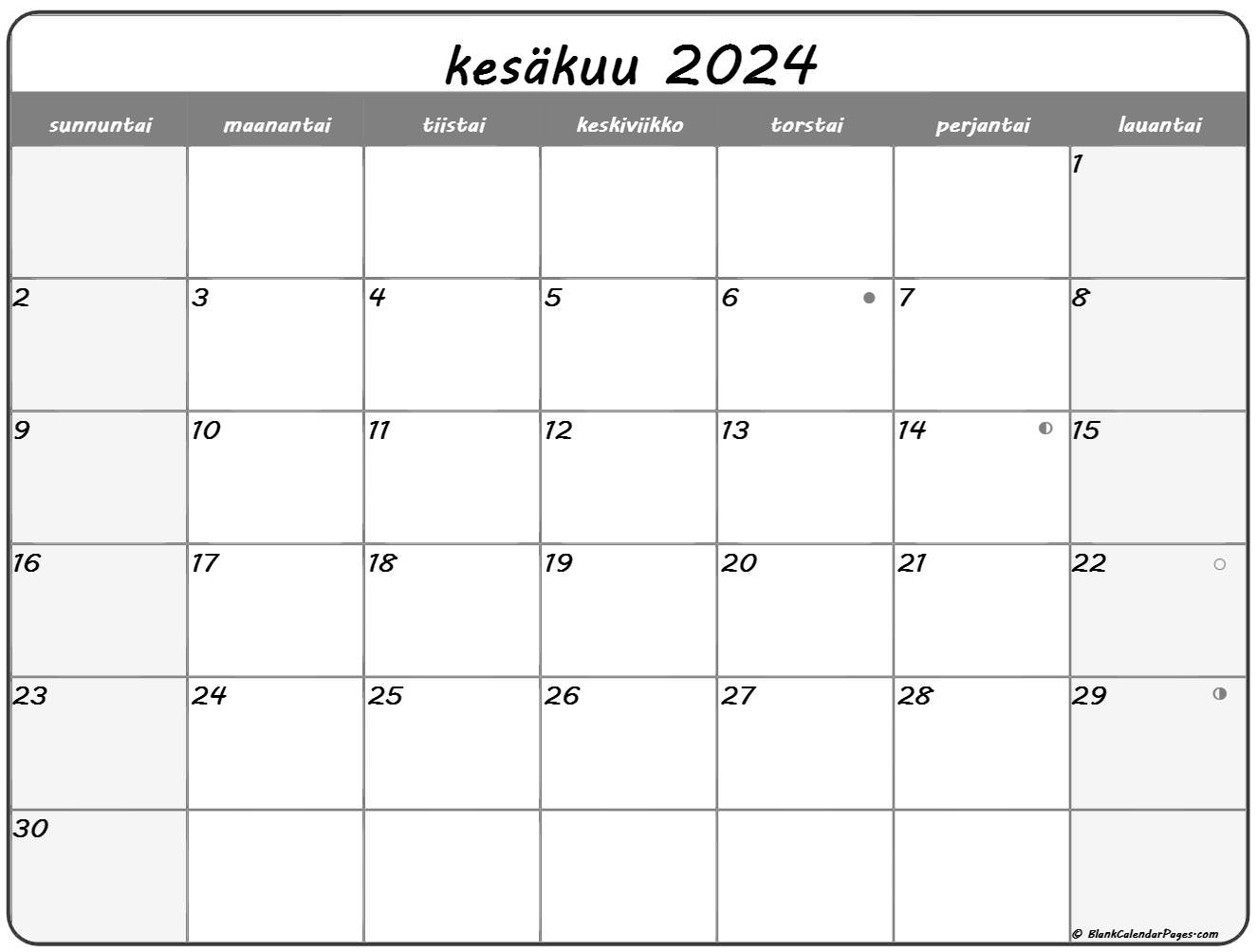 kesäkuu 2024 tulostettava kalenteri suomeksi | kalenteri kesäkuu