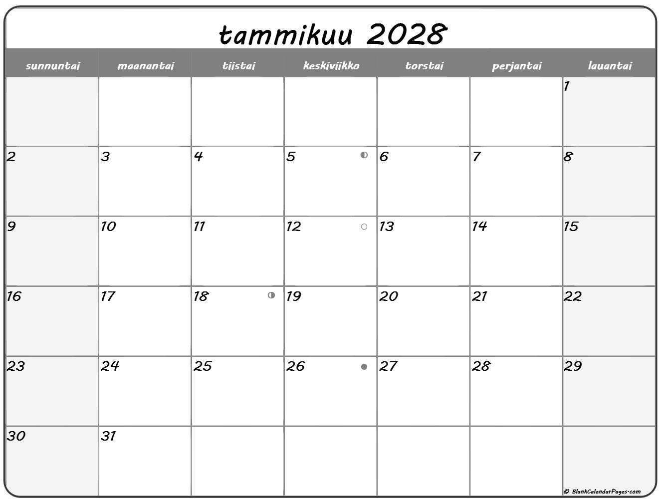 Tammikuu 2028 Tulostettava Kalenteri Suomeksi Kalenteri Tammikuu