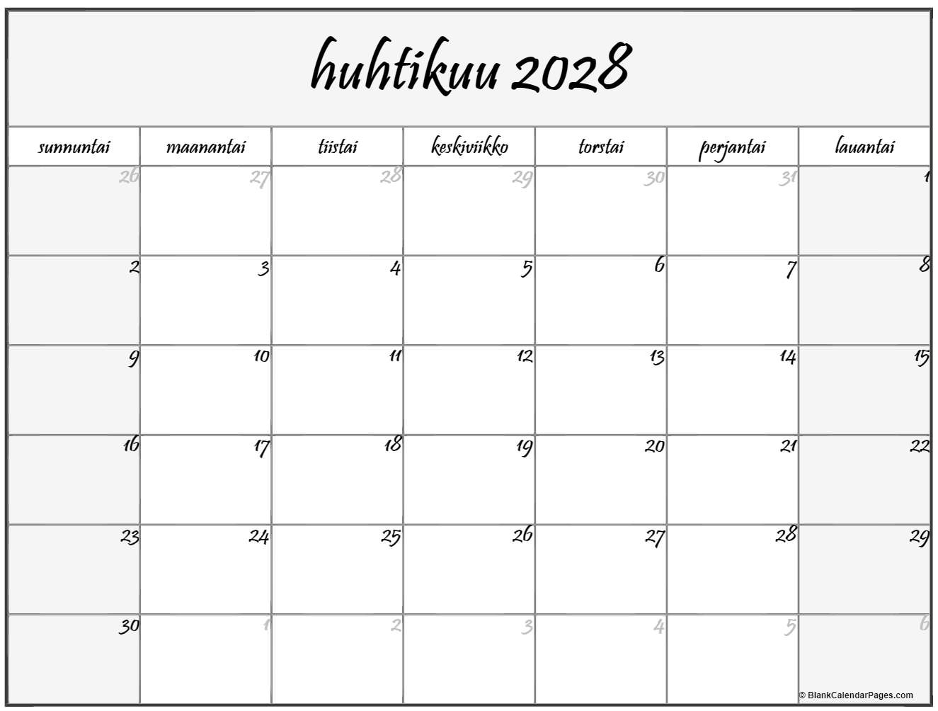 huhtikuu 2028 kalenteri
