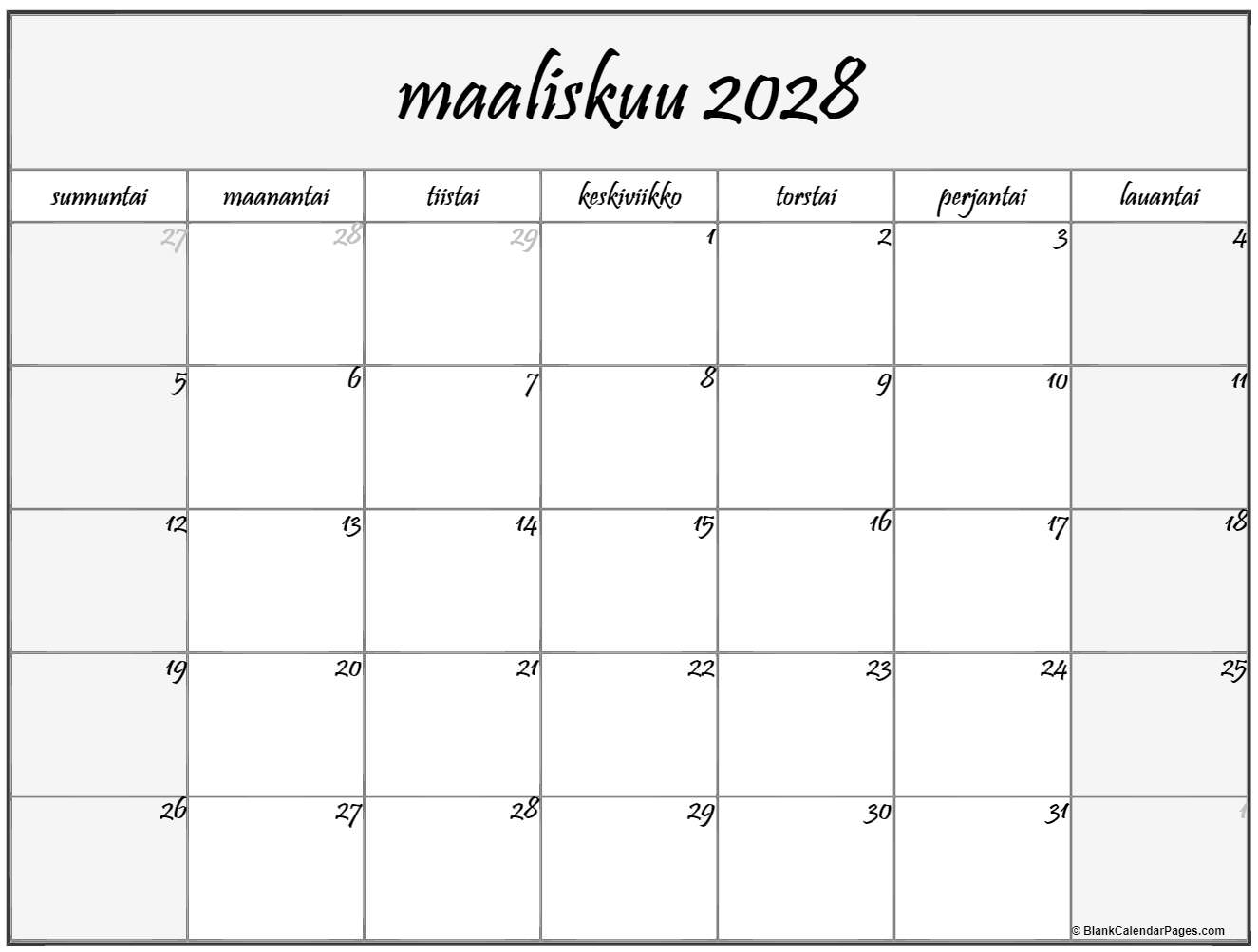 maaliskuu 2028 kalenteri