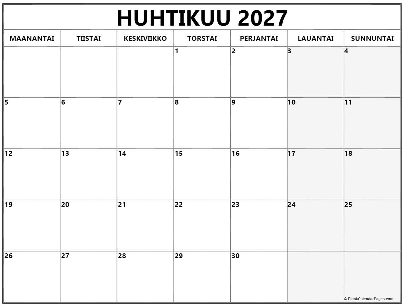 Huhtikuu 2027 Tulostettava Kalenteri Suomeksi Kalenteri Huhtikuu Huhtikuu 2027 Tulostettava Kalenteri Suomeksi Kalenteri Huhtikuu