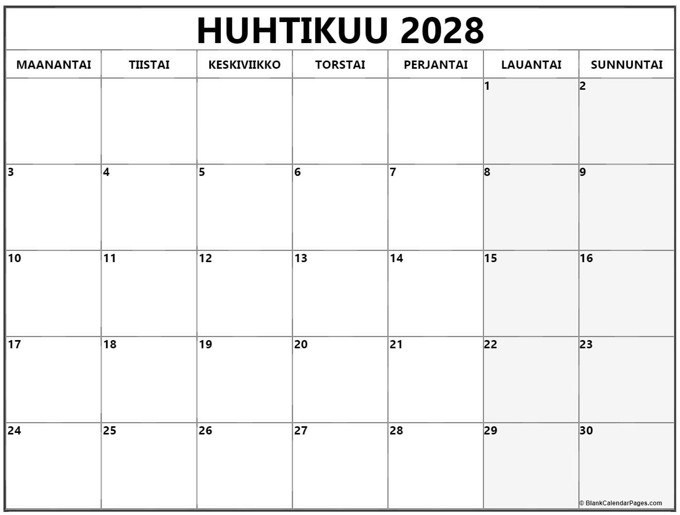 huhtikuu 2028 kalenteri