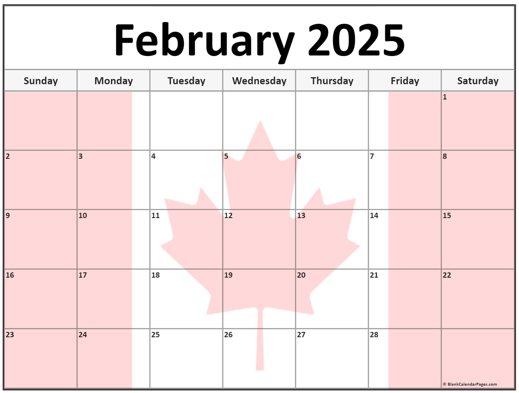 February 2025 Calendar Canada Flag2 