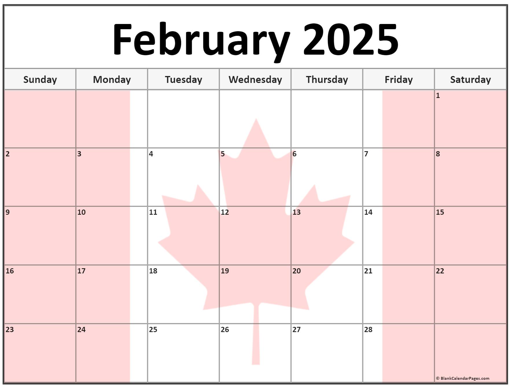 February 2025 Calendar Printable Canada 2025 CALENDAR PRINTABLE