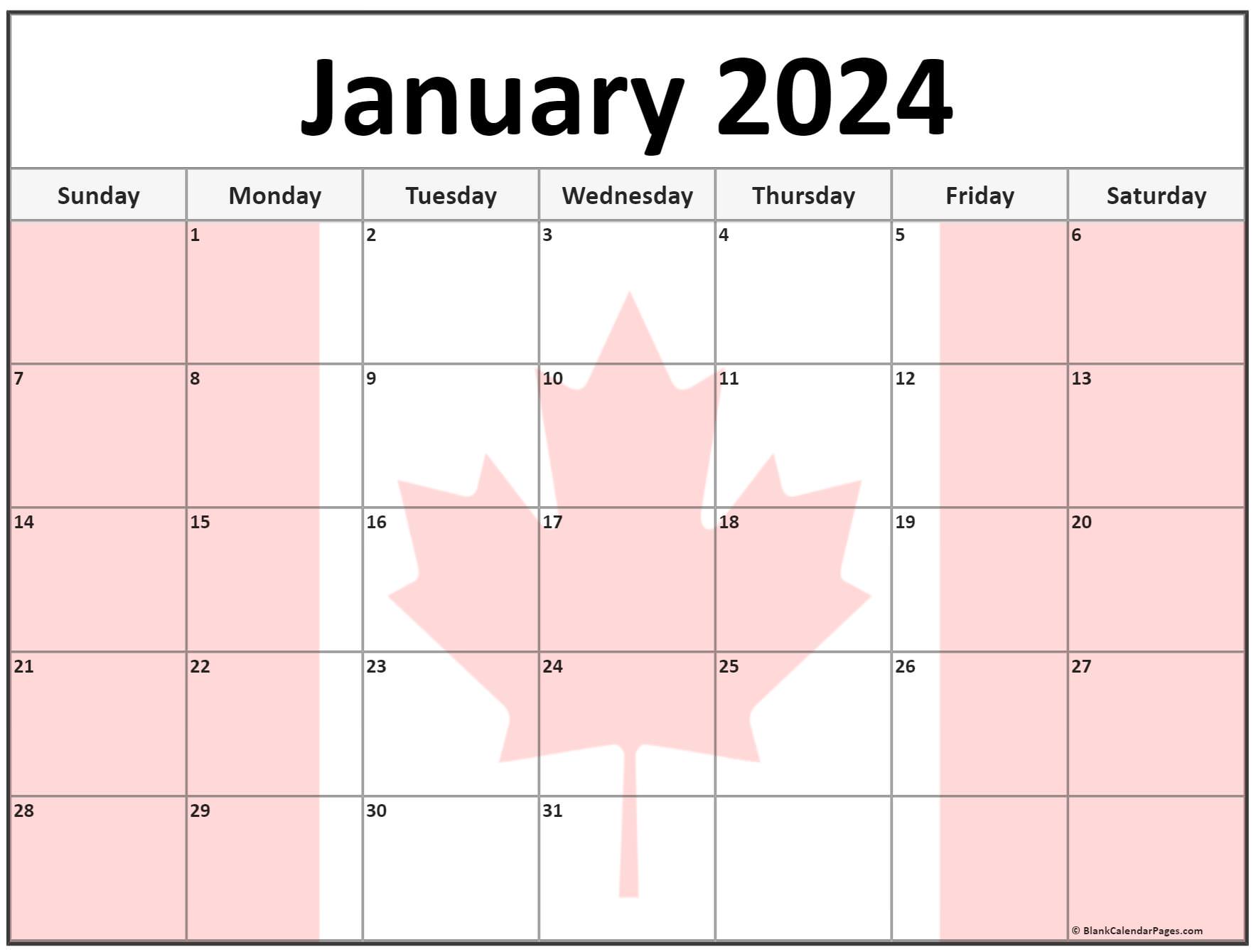 Calendar 2024 Canada Printable