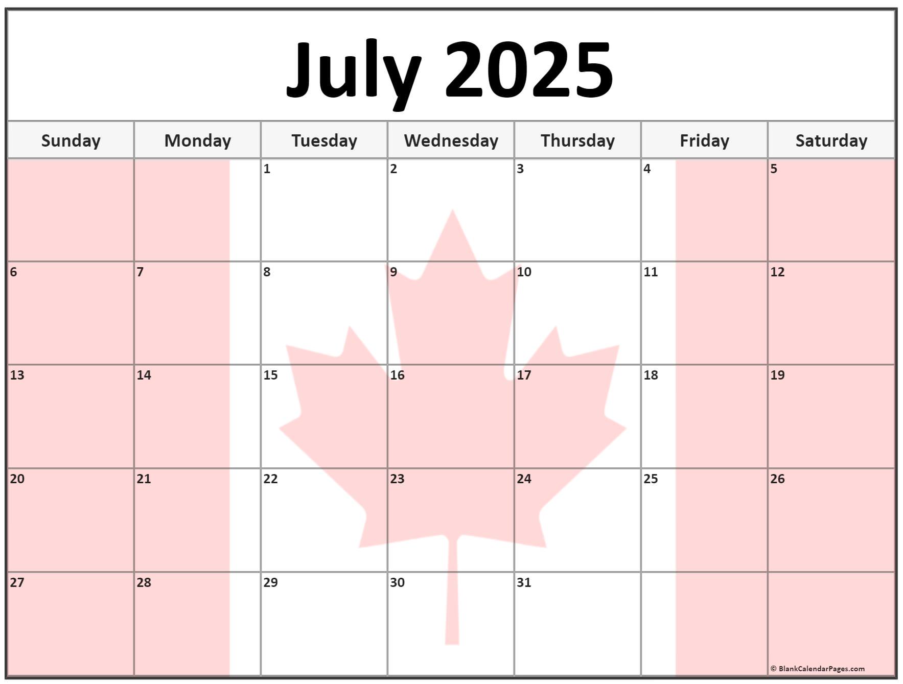 Collection of July 2025 photo calendars with image filters.