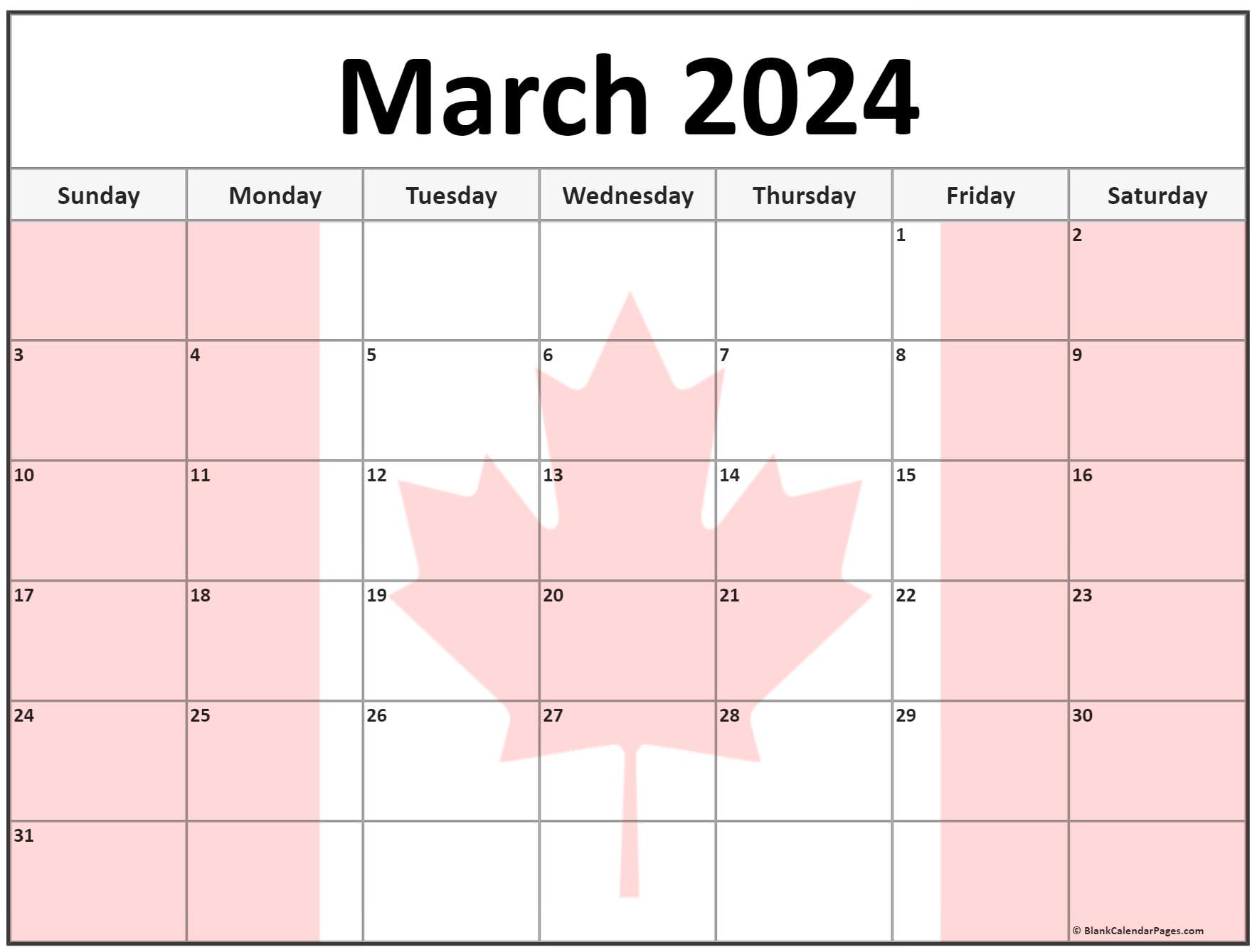 Collection of March 2024 photo calendars with image filters.