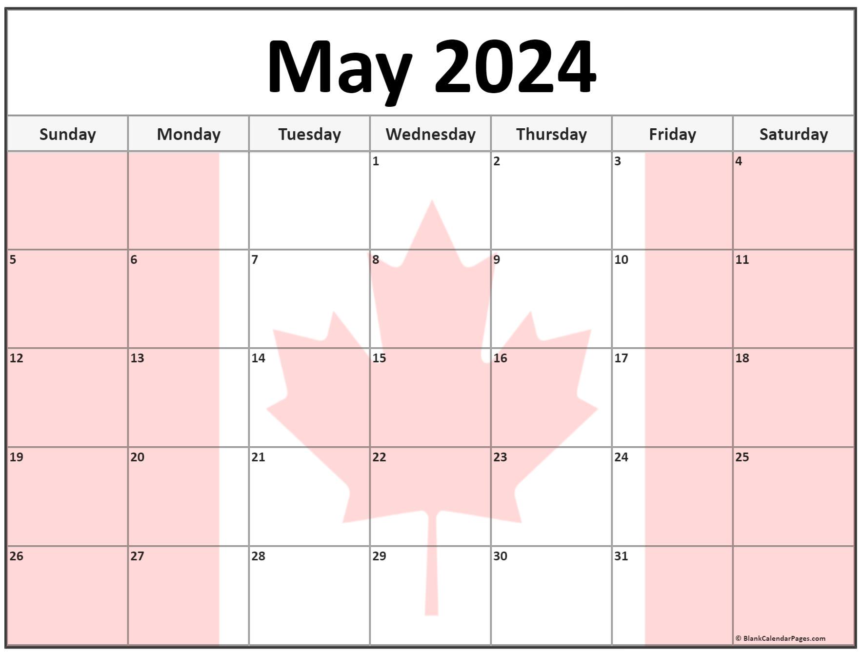 May 2024 Calendar Canada Flag2 