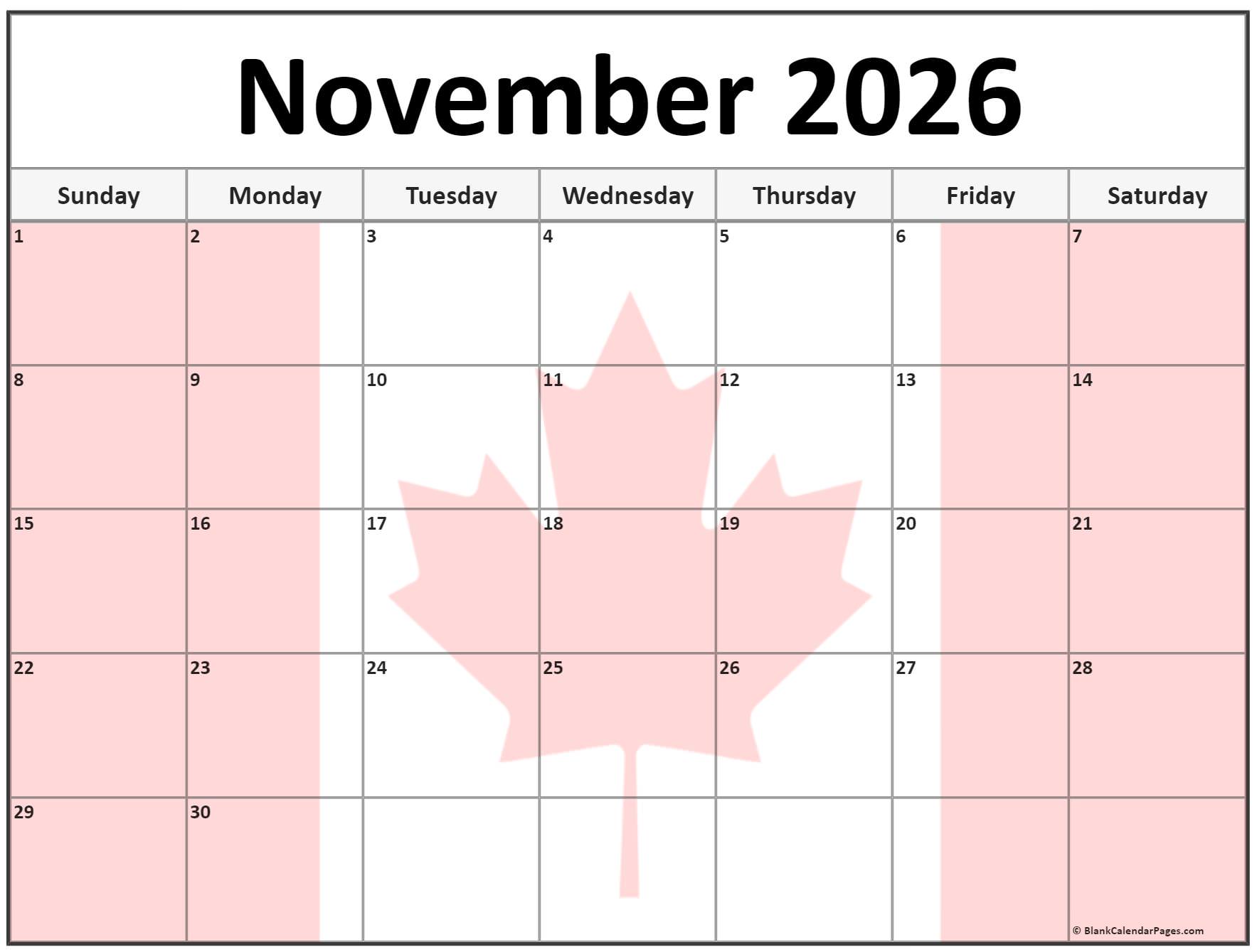 November 2022 Calendar Canada Riset