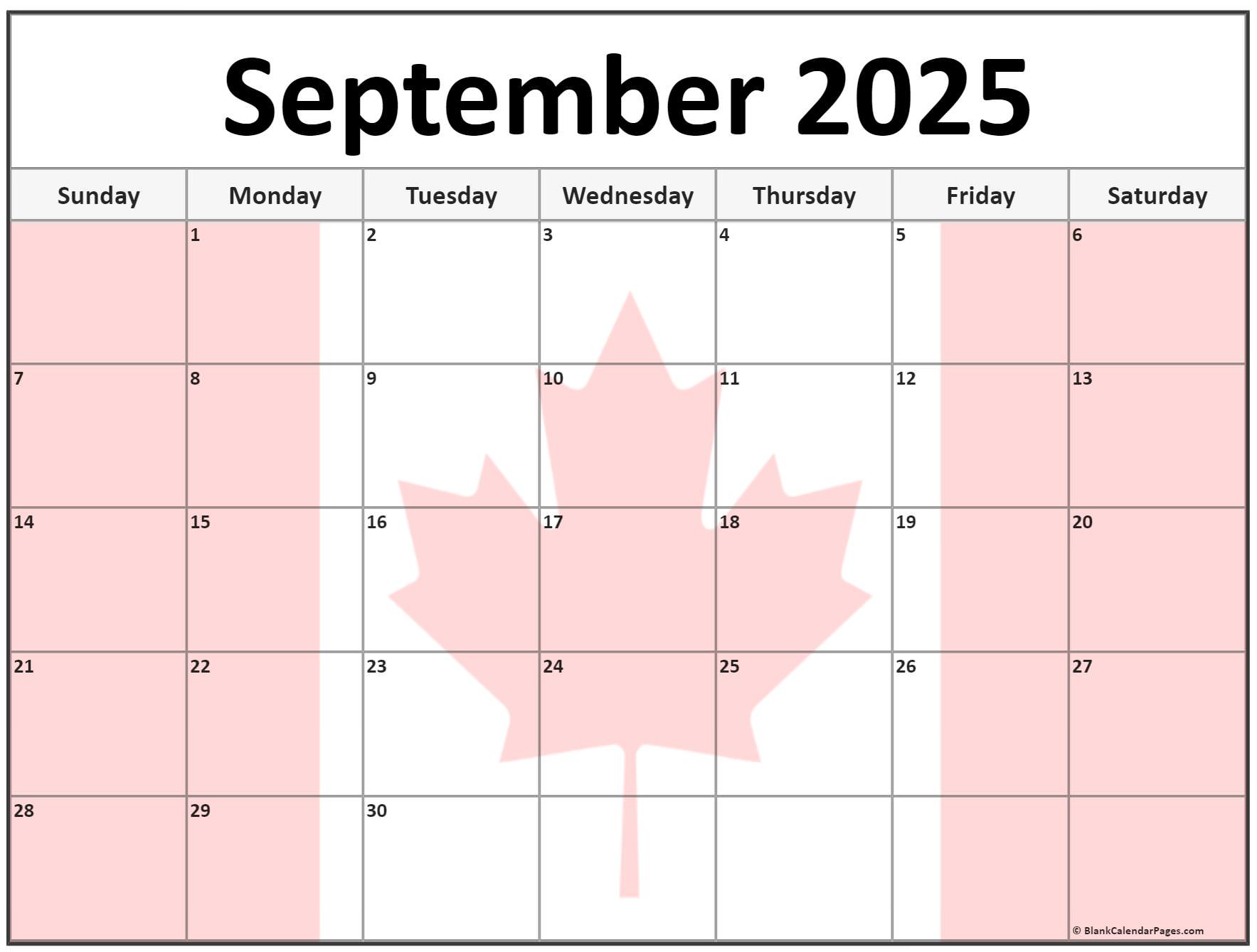 September 2025 Calendar Canada 