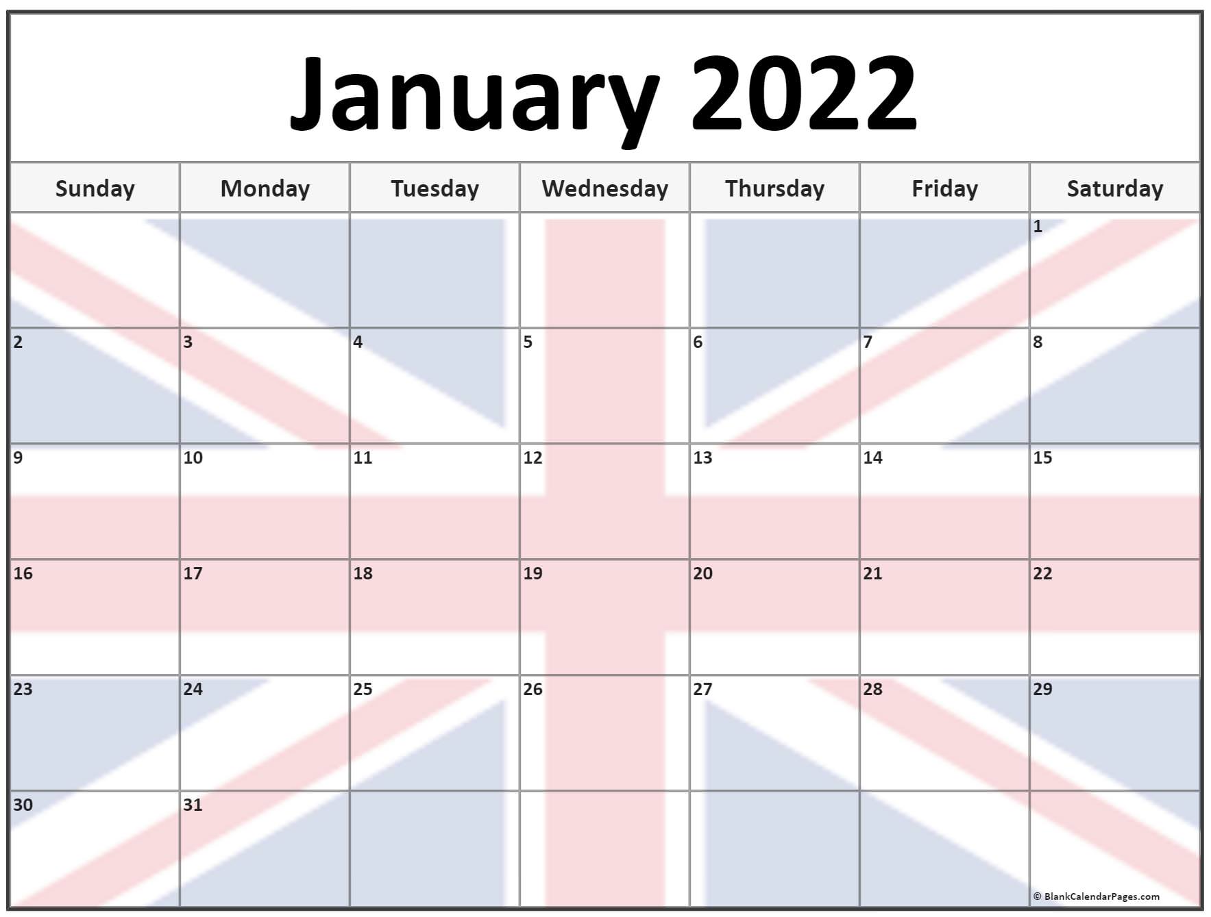 Collection Of January 2022 Photo Calendars With Image Filters 