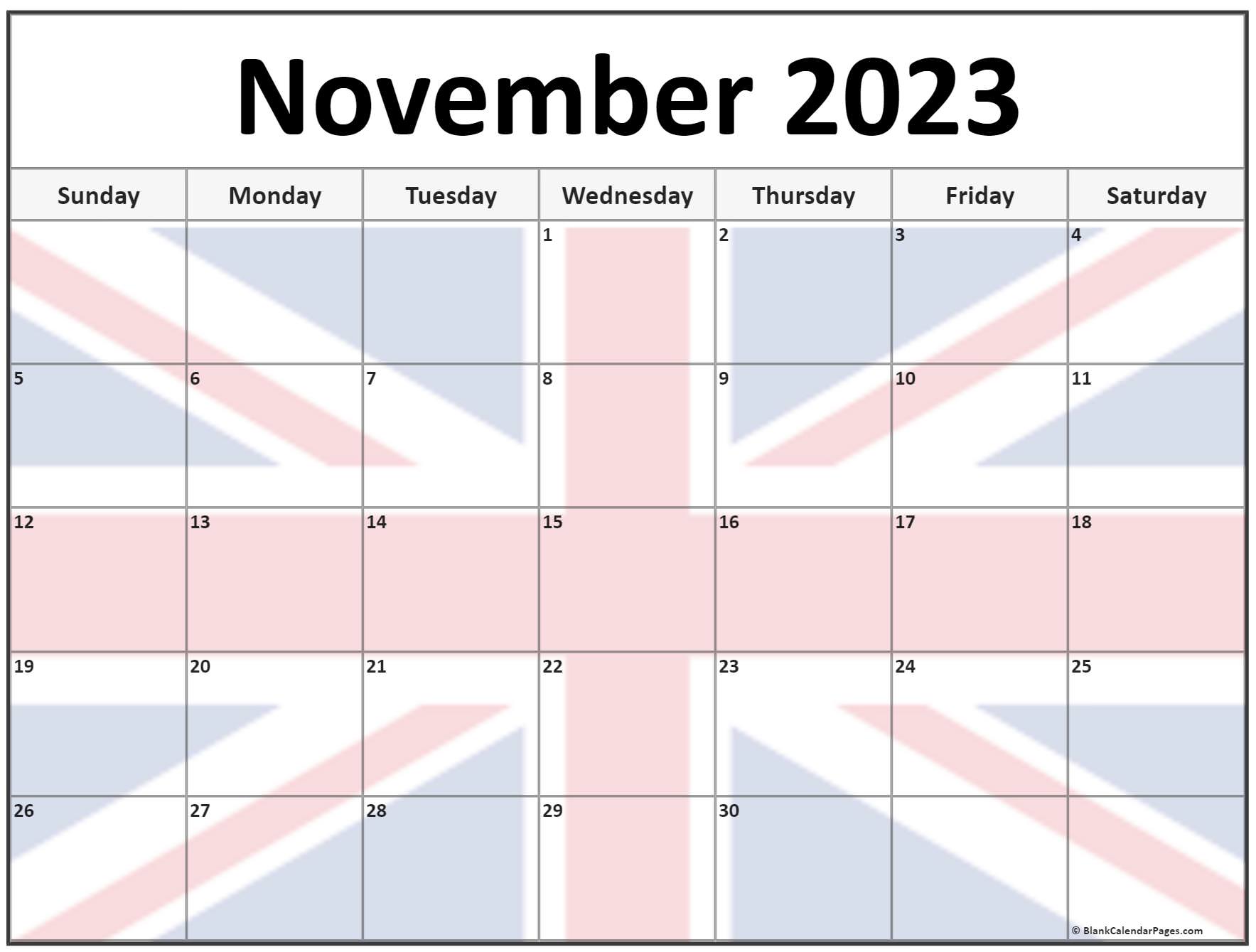 Collection of November 2023 photo calendars with image filters.