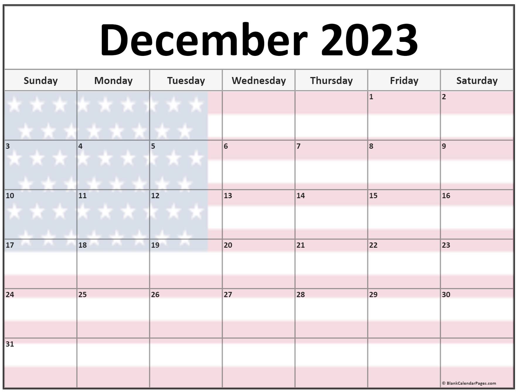 Collection of December 2023 photo calendars with image filters.