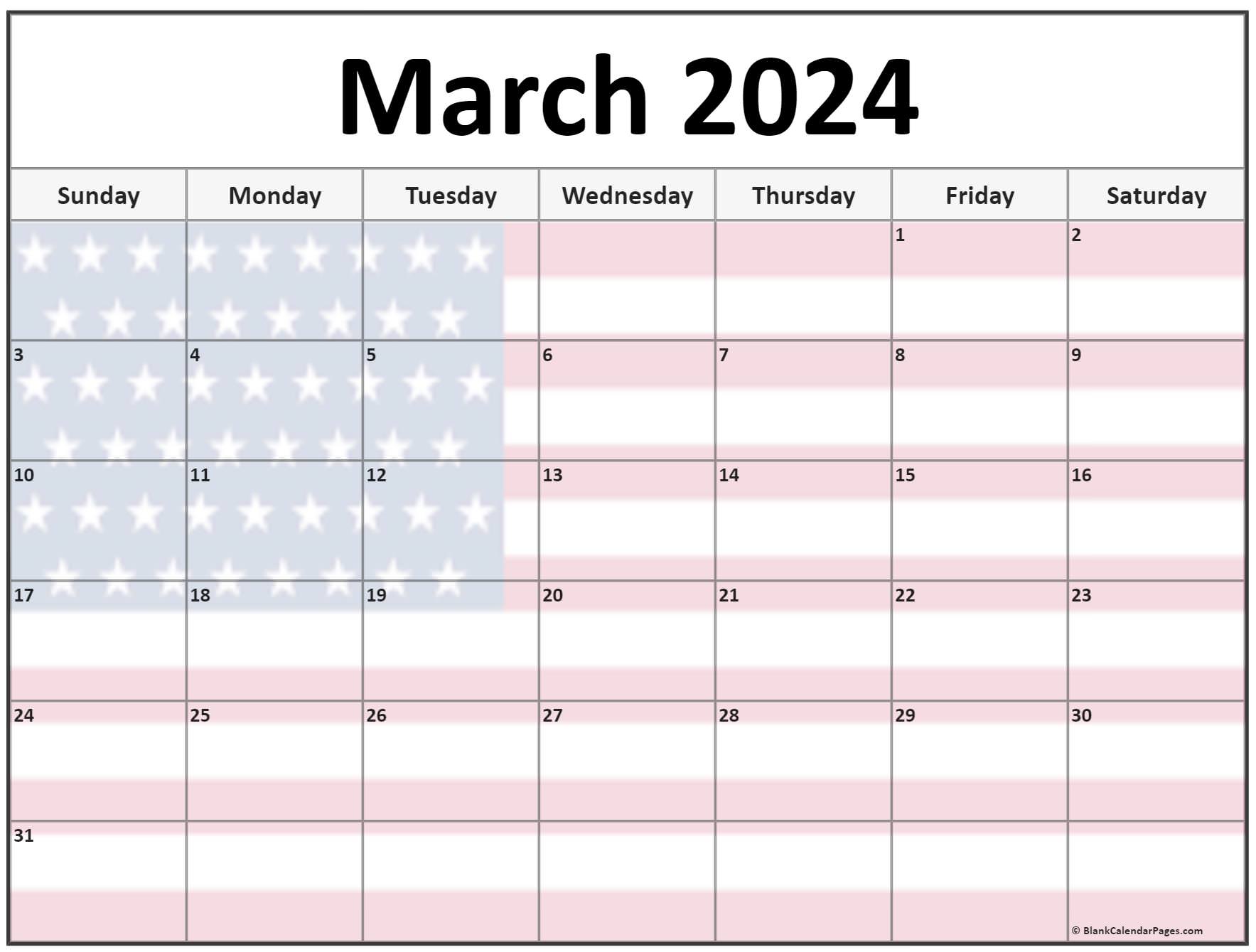 Collection of March 2023 photo calendars with image filters.