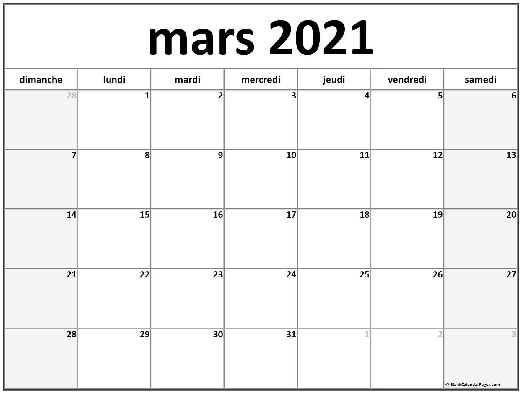 Calendrier Mars Imprimer 2023 Mars 2021 Calendrier Imprimable | Calendrier Gratuit