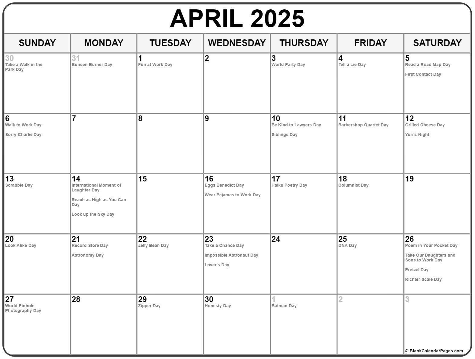 April 2020 Calendar With Holidays