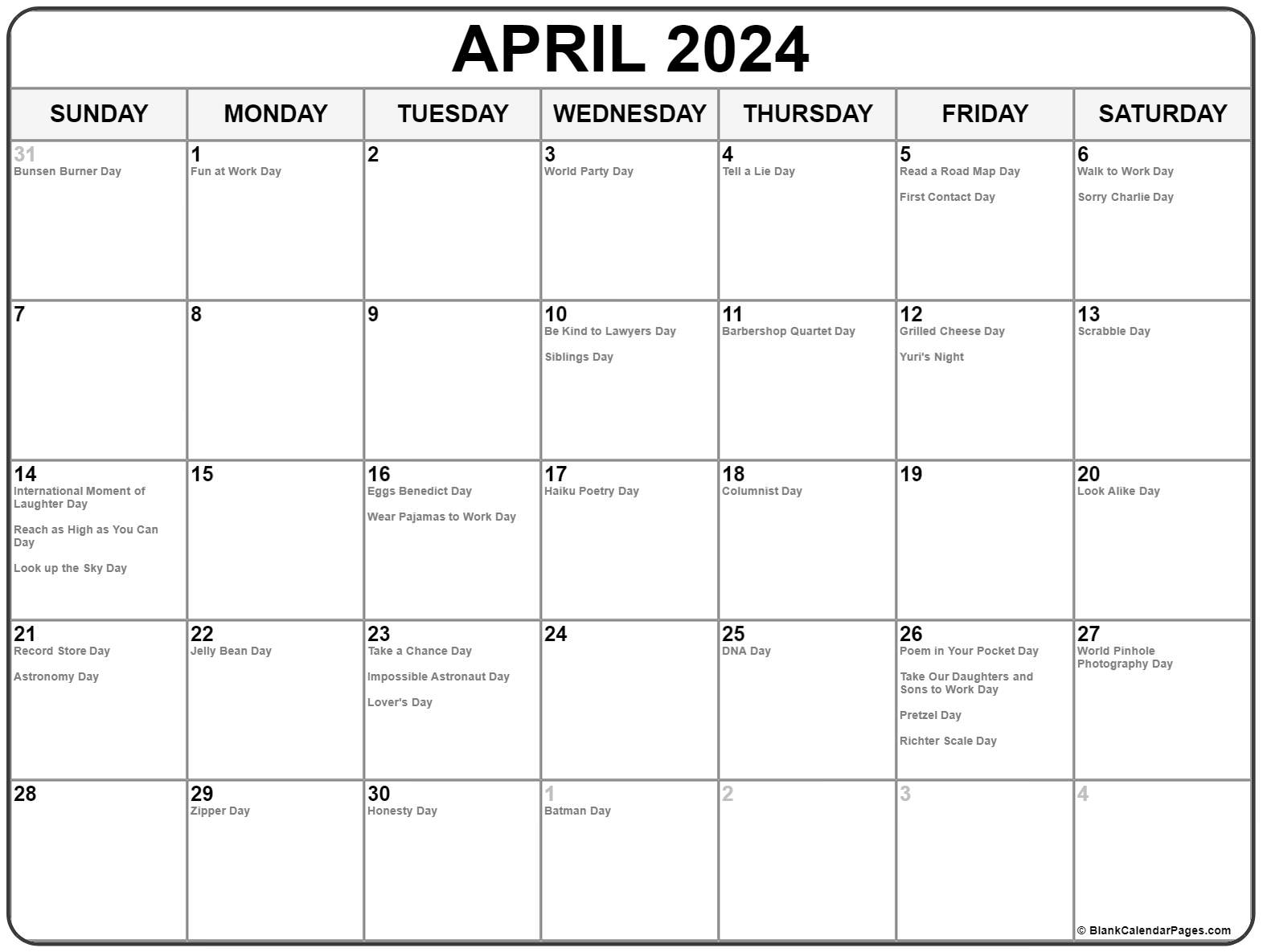 April 2022 calendar with holidays