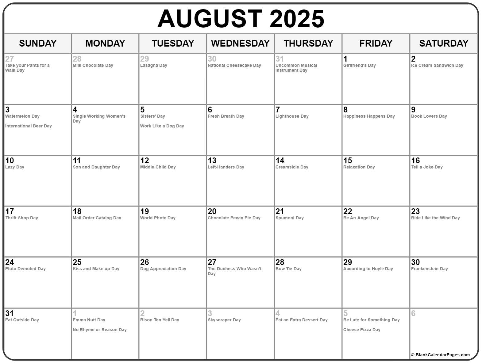 August 2020 Calendar With Holidays