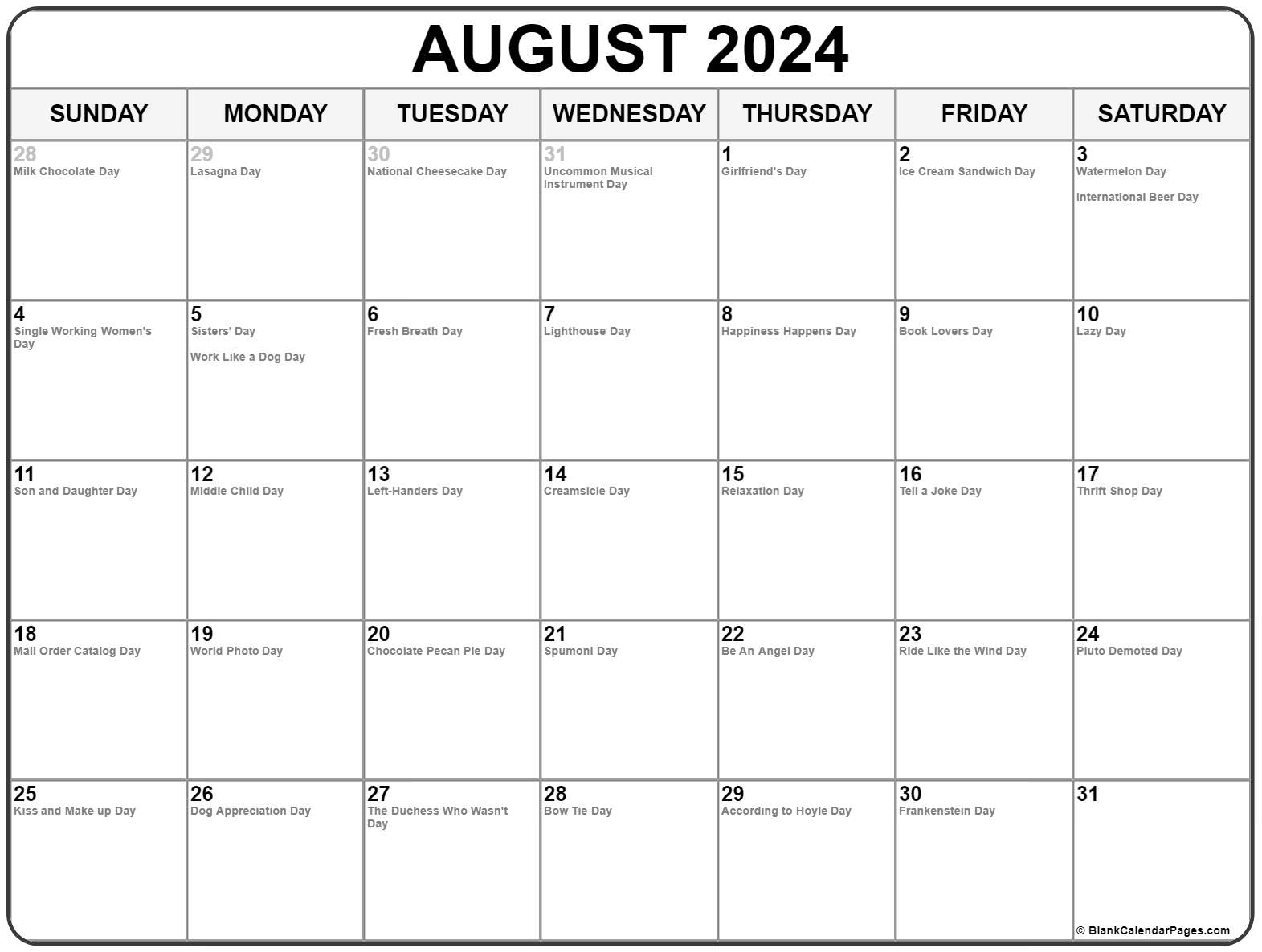 National Calendar August 2022 August 2022 With Holidays Calendar