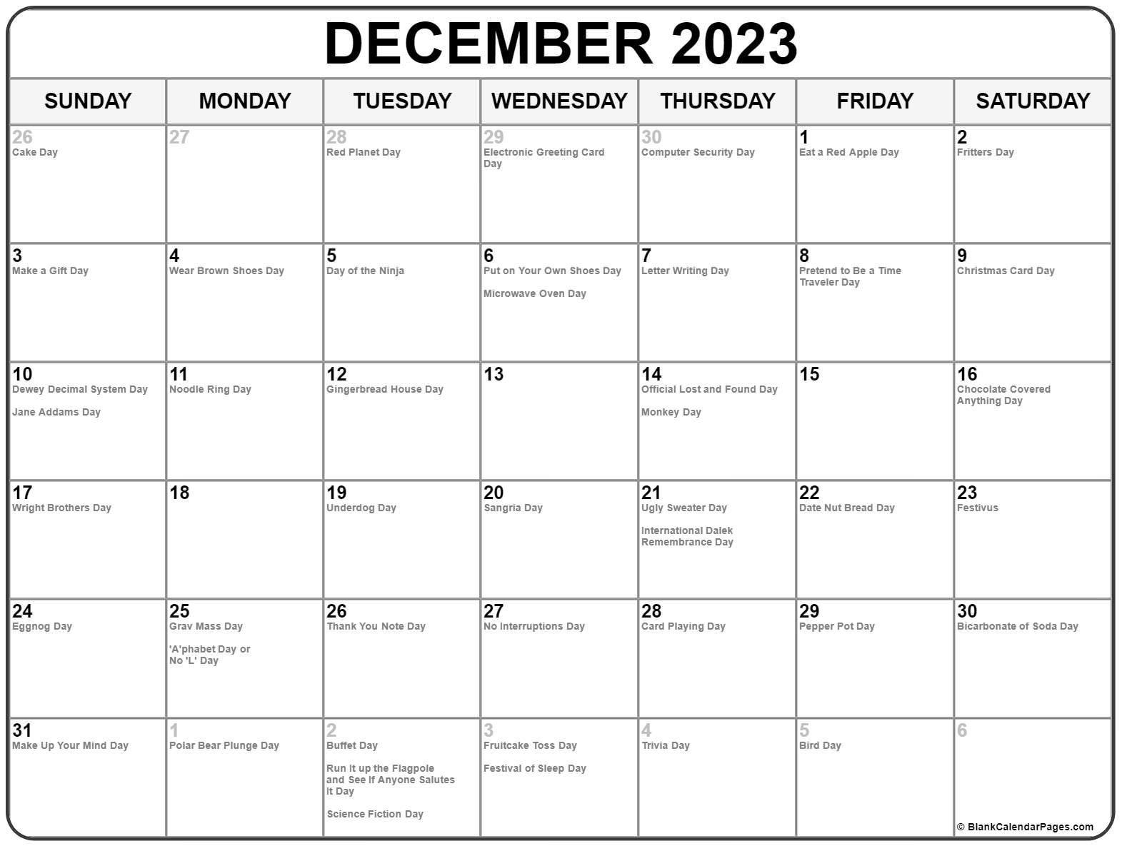 December 2023 with holidays calendar
