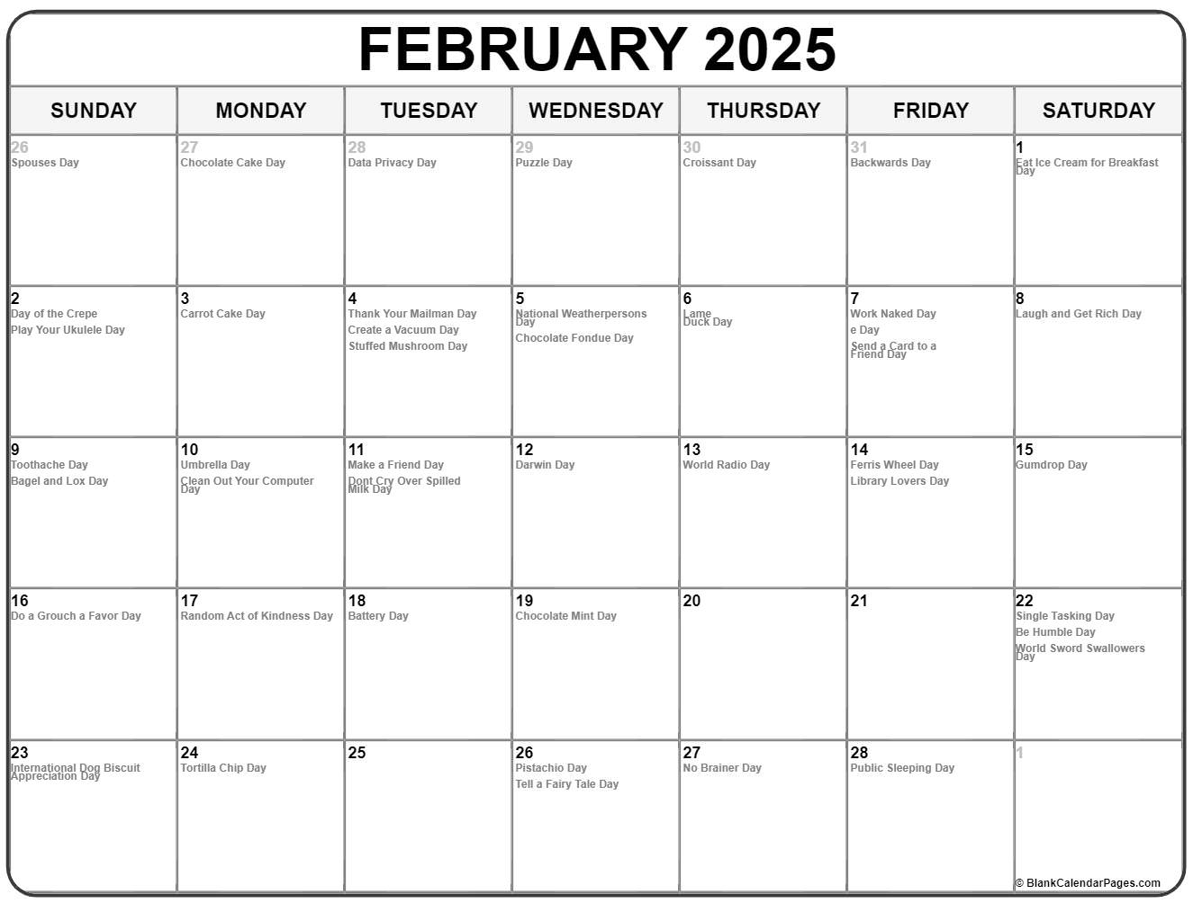 Calendar February 2025 With Holidays