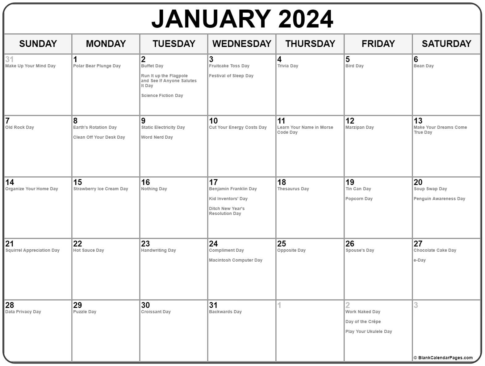 Free Printable Jan 2024 Calendar With Holidays Printable Online