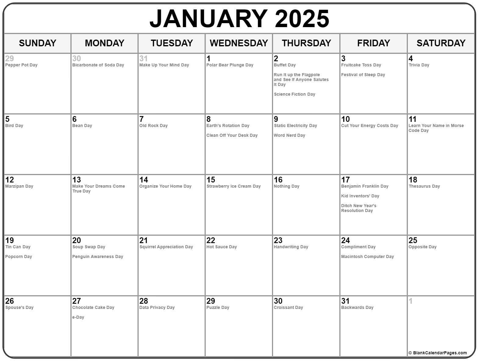 January 2025 Calendar Of National Days Denni Neille