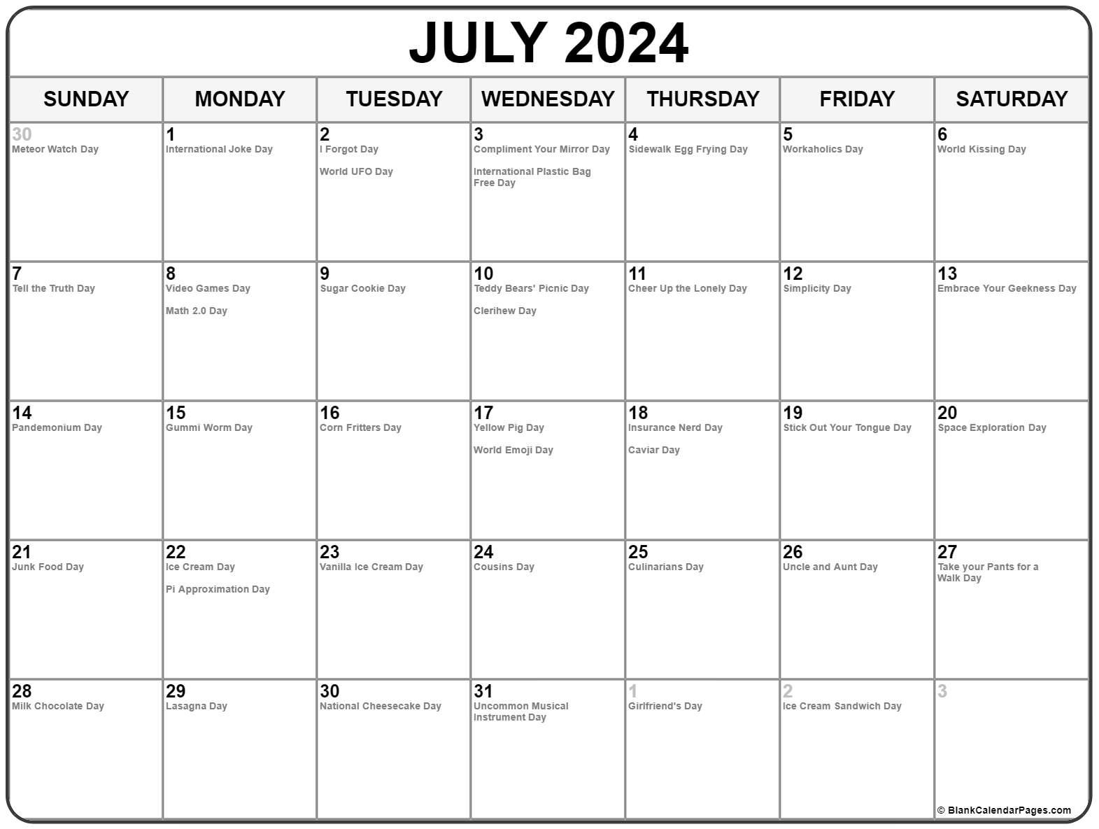 Collection Of July 2020 Calendars With Holidays