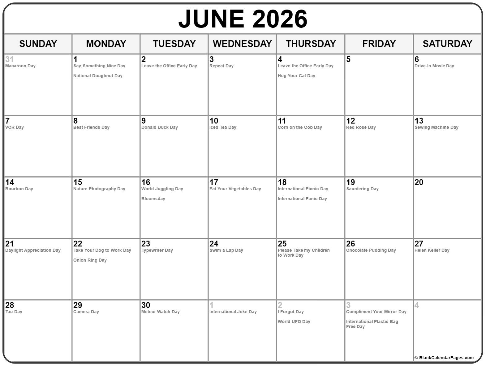 June 2022 With Holidays Calendar