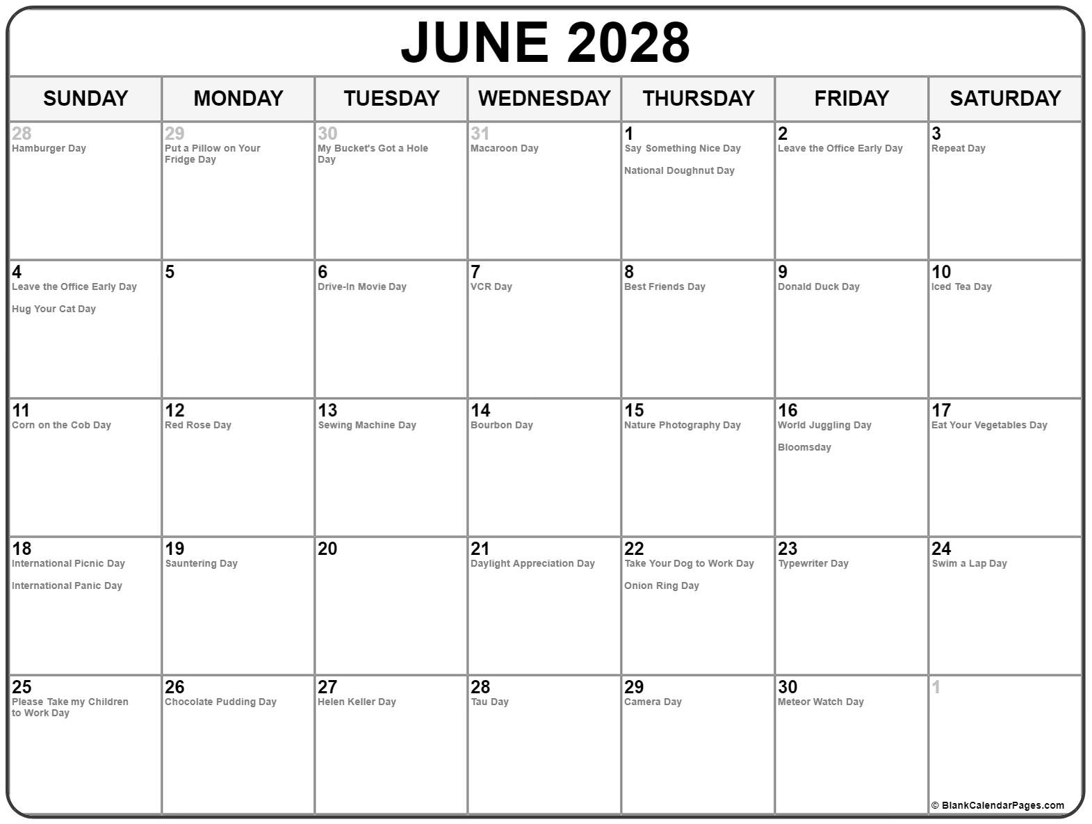 June 2028 silly holidays calendar June 2028 whacky holidays calendar