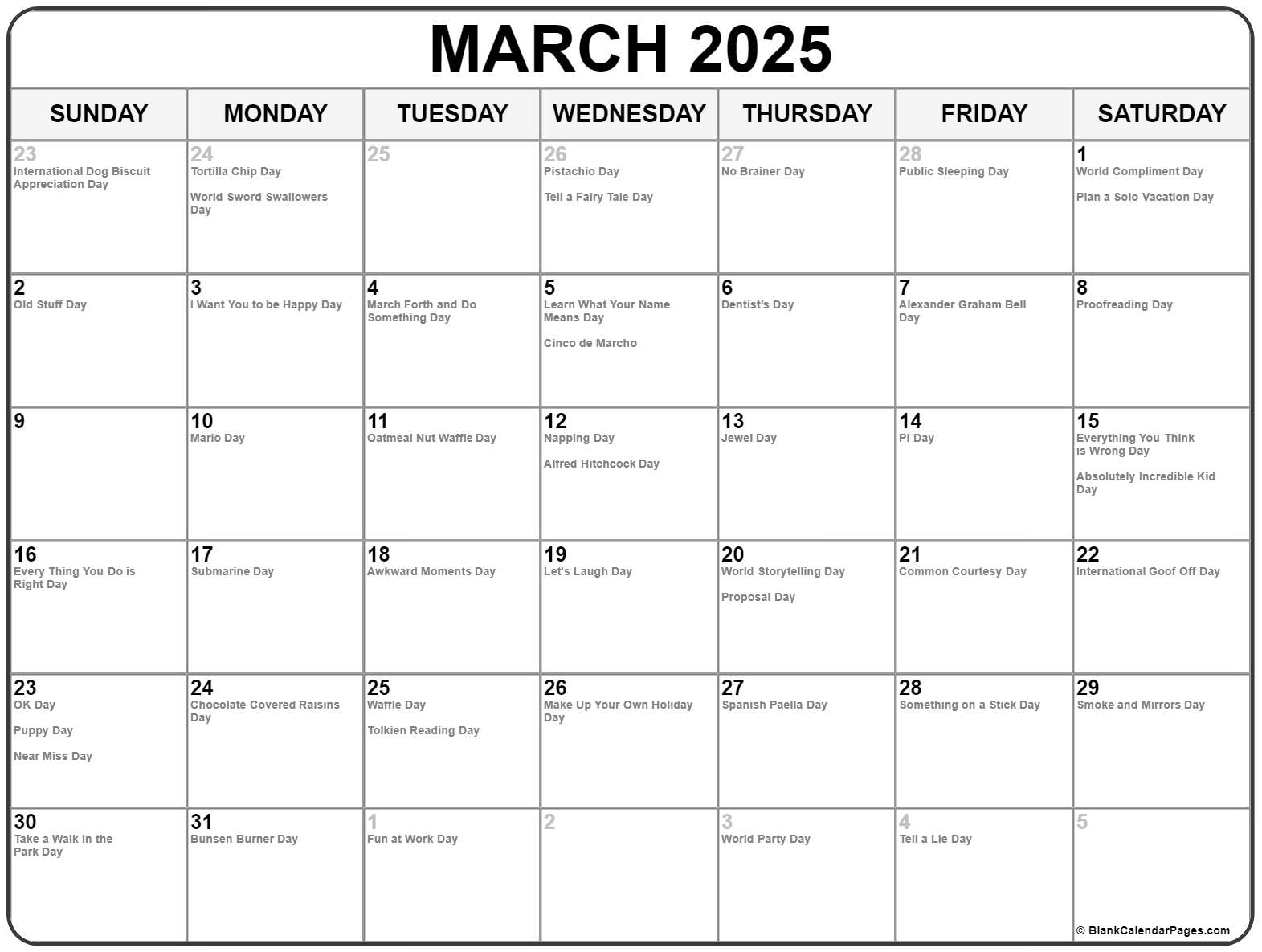 March 2025 with holidays calendar