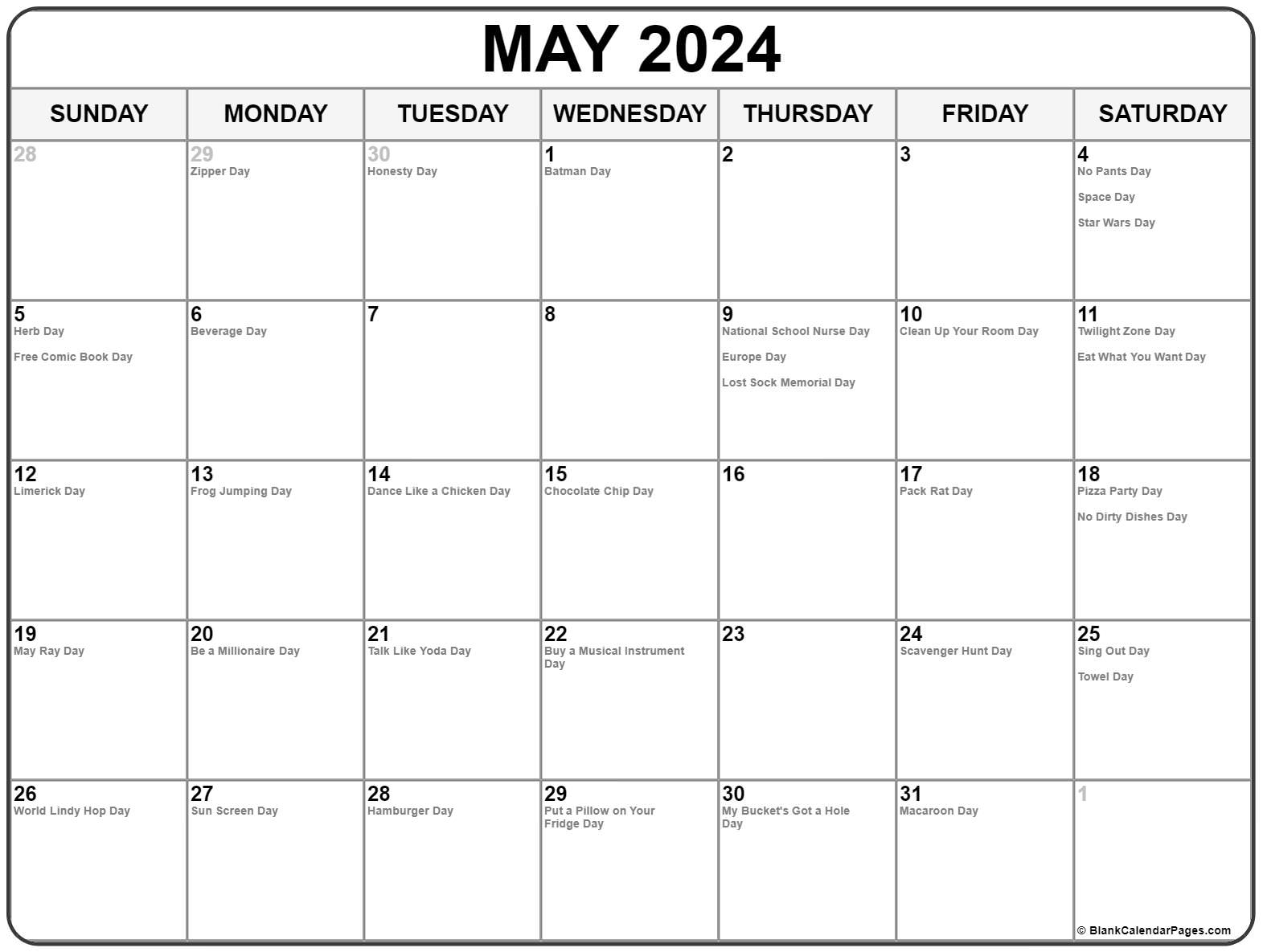 May 2023 Calendar With Holidays Printable Free