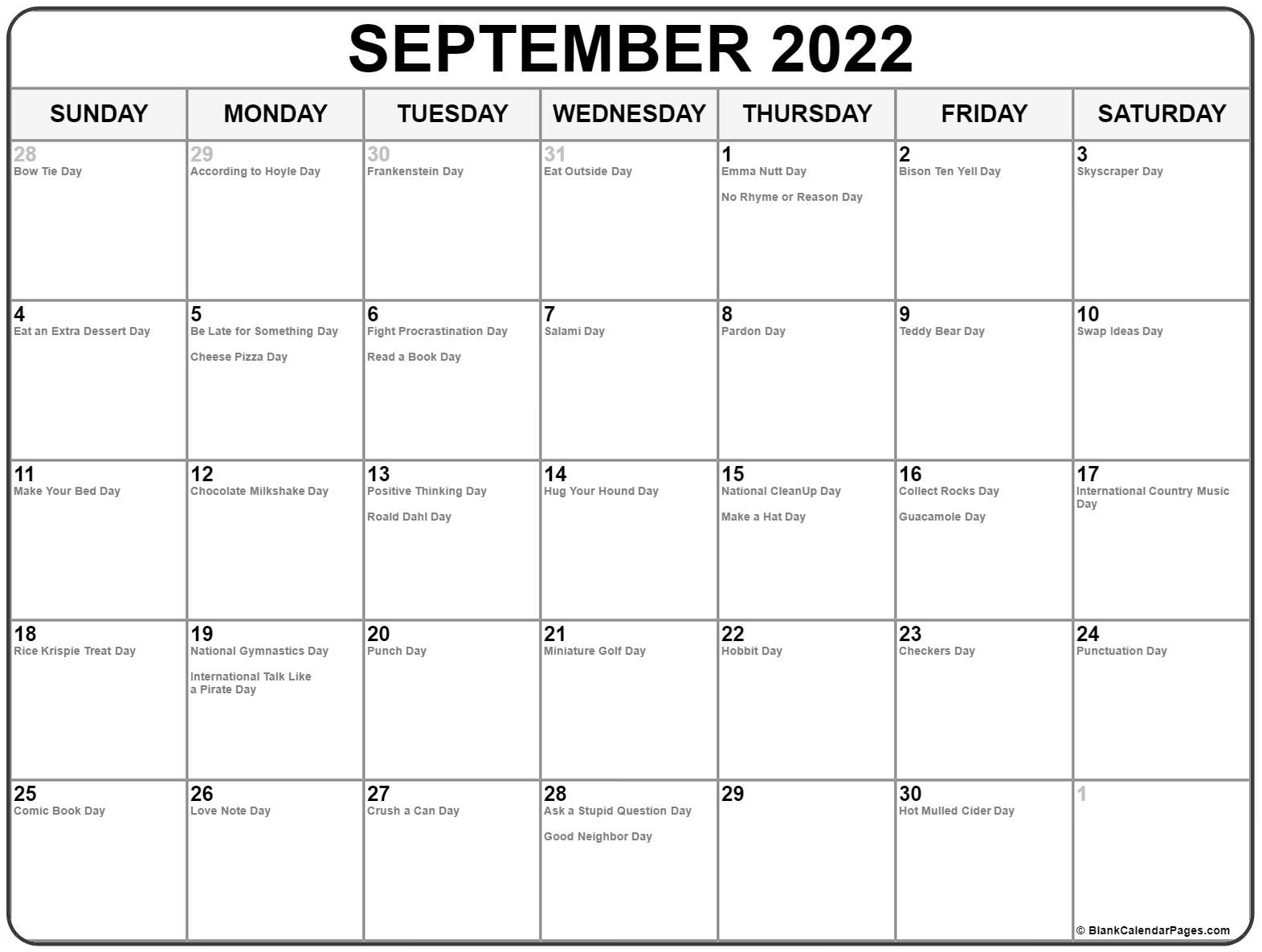 September 2022 with holidays calendar