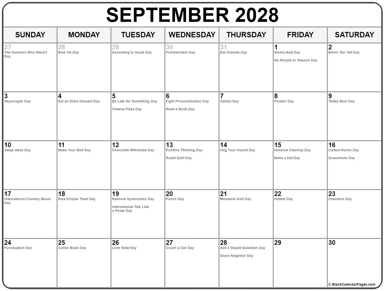 September 2028 silly holidays calendar September 2028 whacky holidays calendar
