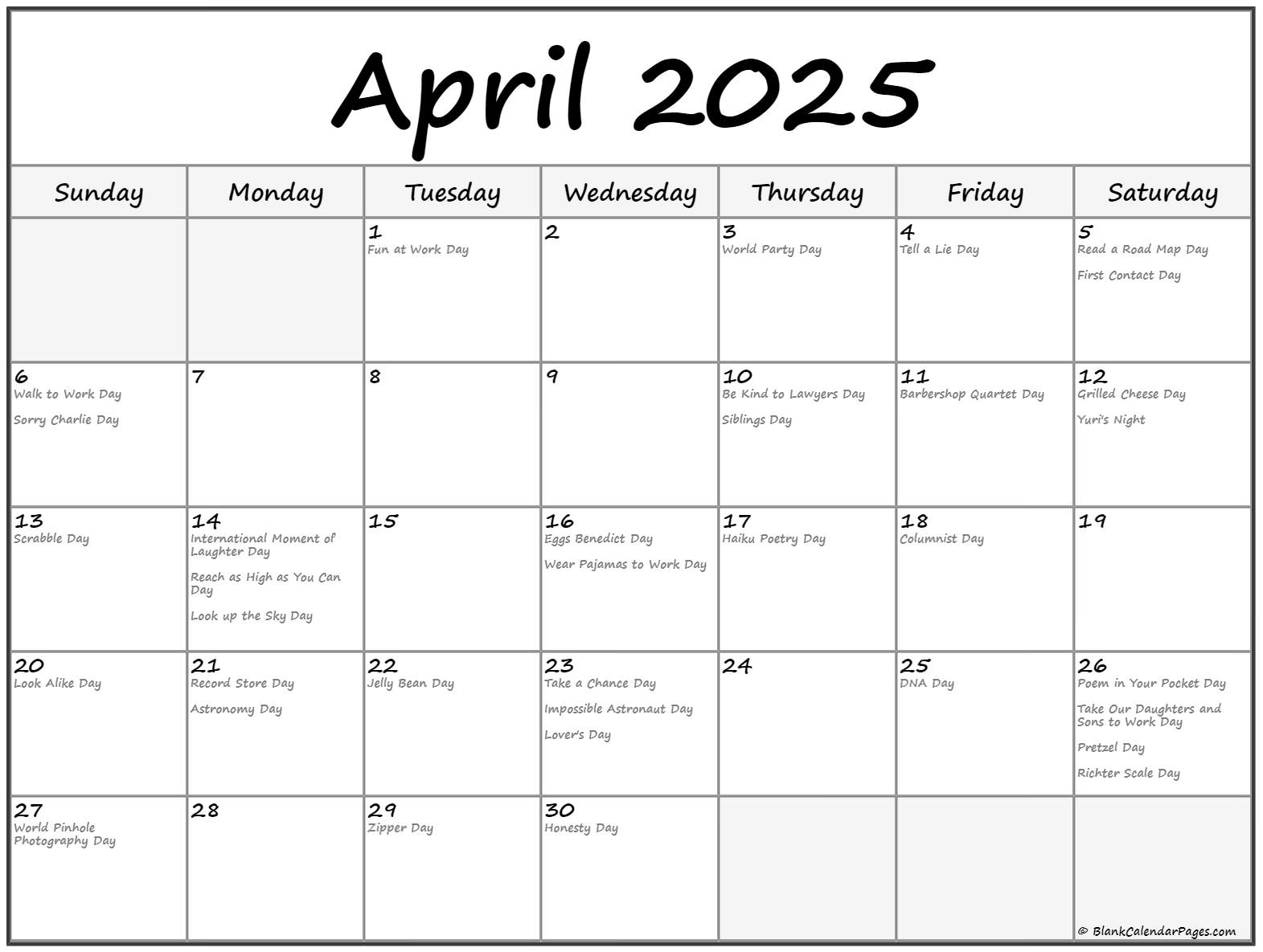 April 2025 with holidays calendar