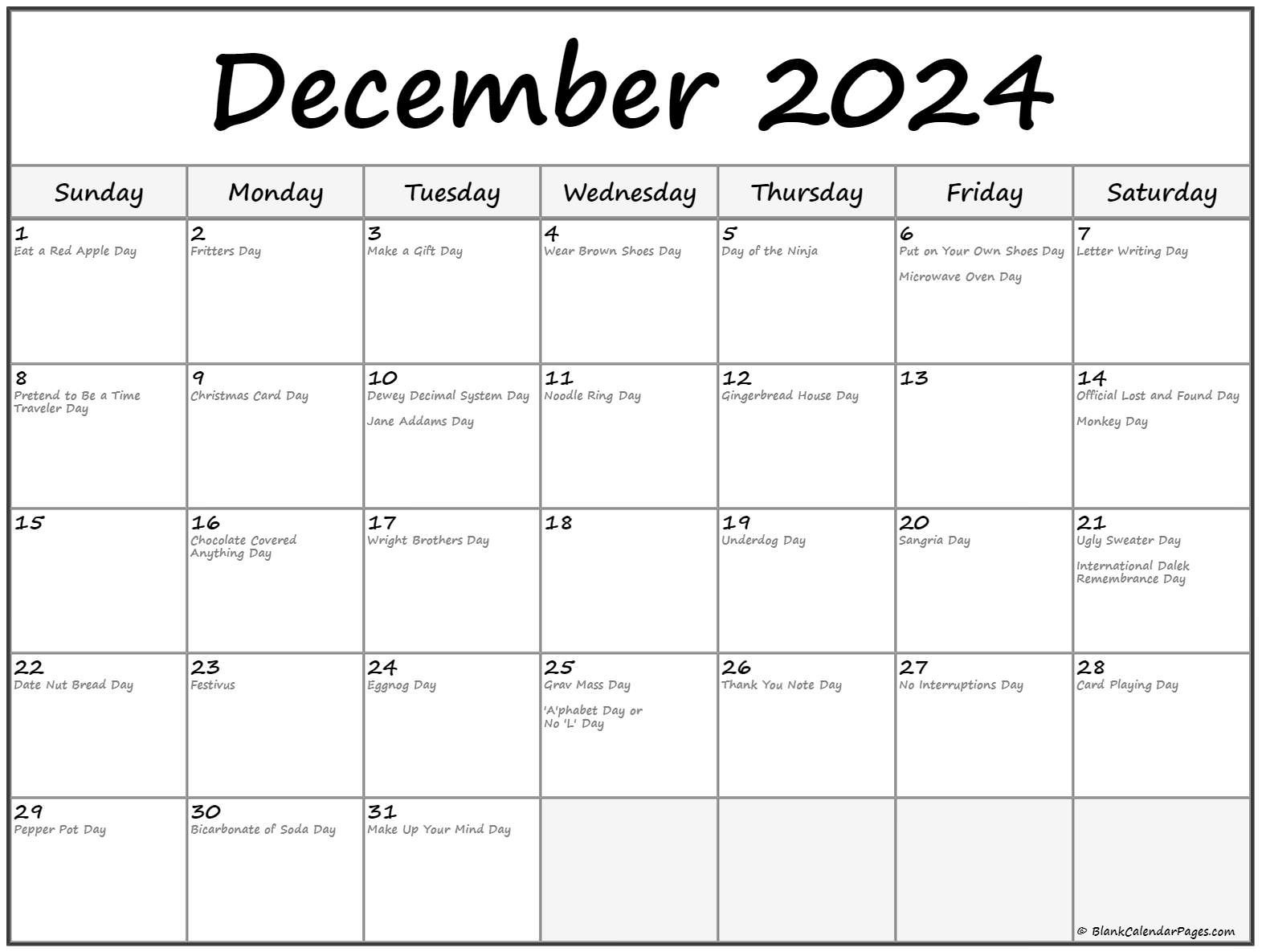 December 2019 calendar with holidays
