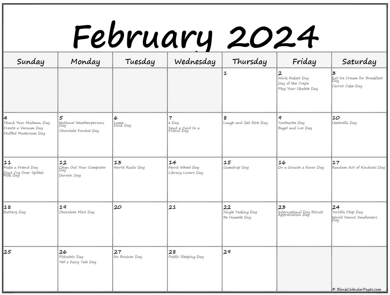 Collection of February 2020 calendars with holidays
